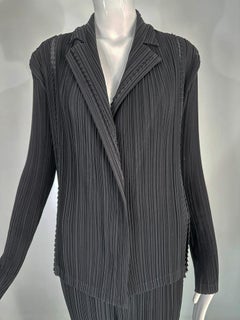 Issey Miyake Fete 2pc Jacket & Pant Black Pleats with Open Mesh Insertion Size 4