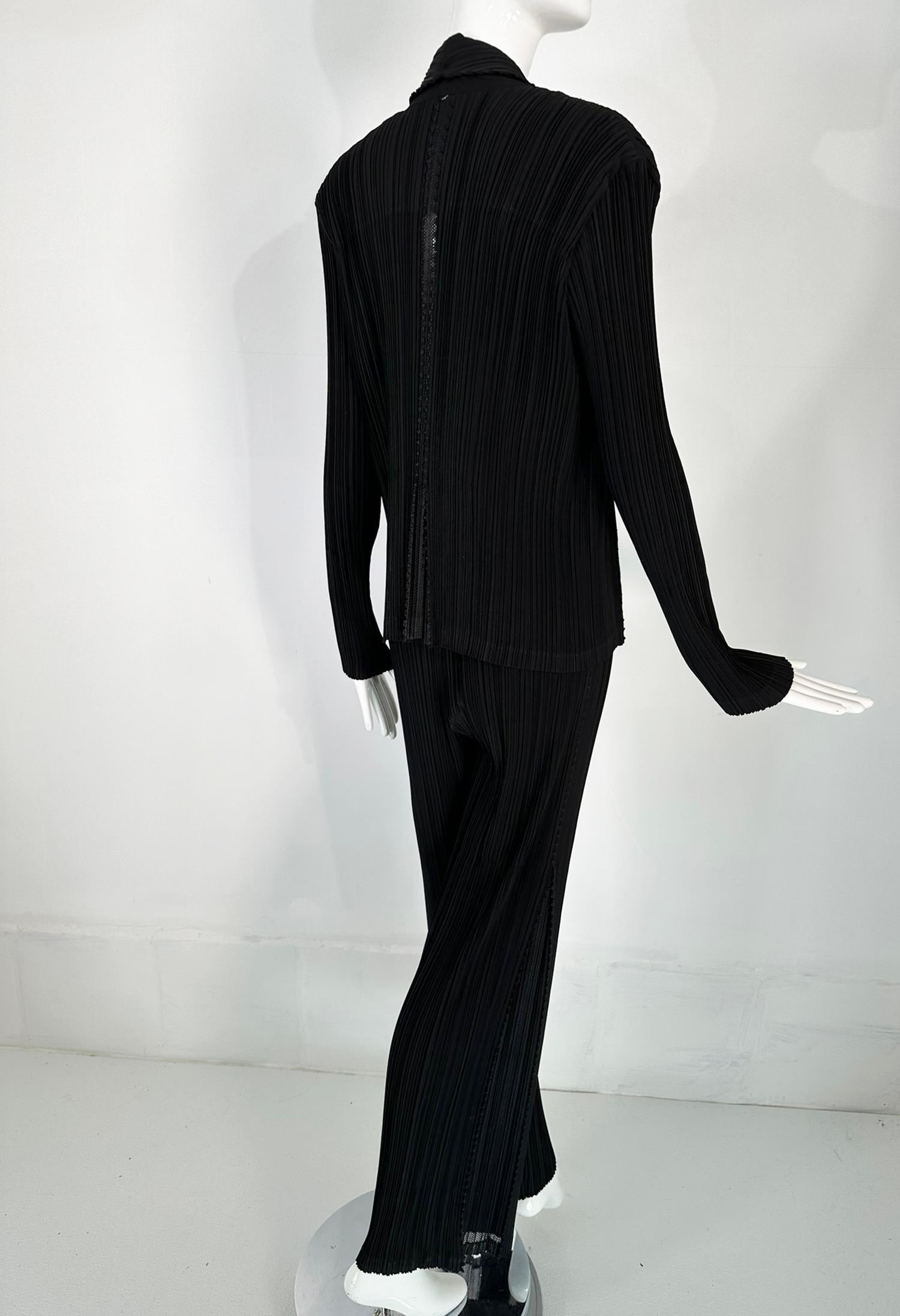 Issey Miyake Fete 2pc Jacket & Pant Black Pleats with Open Mesh Insertion Size 4 2