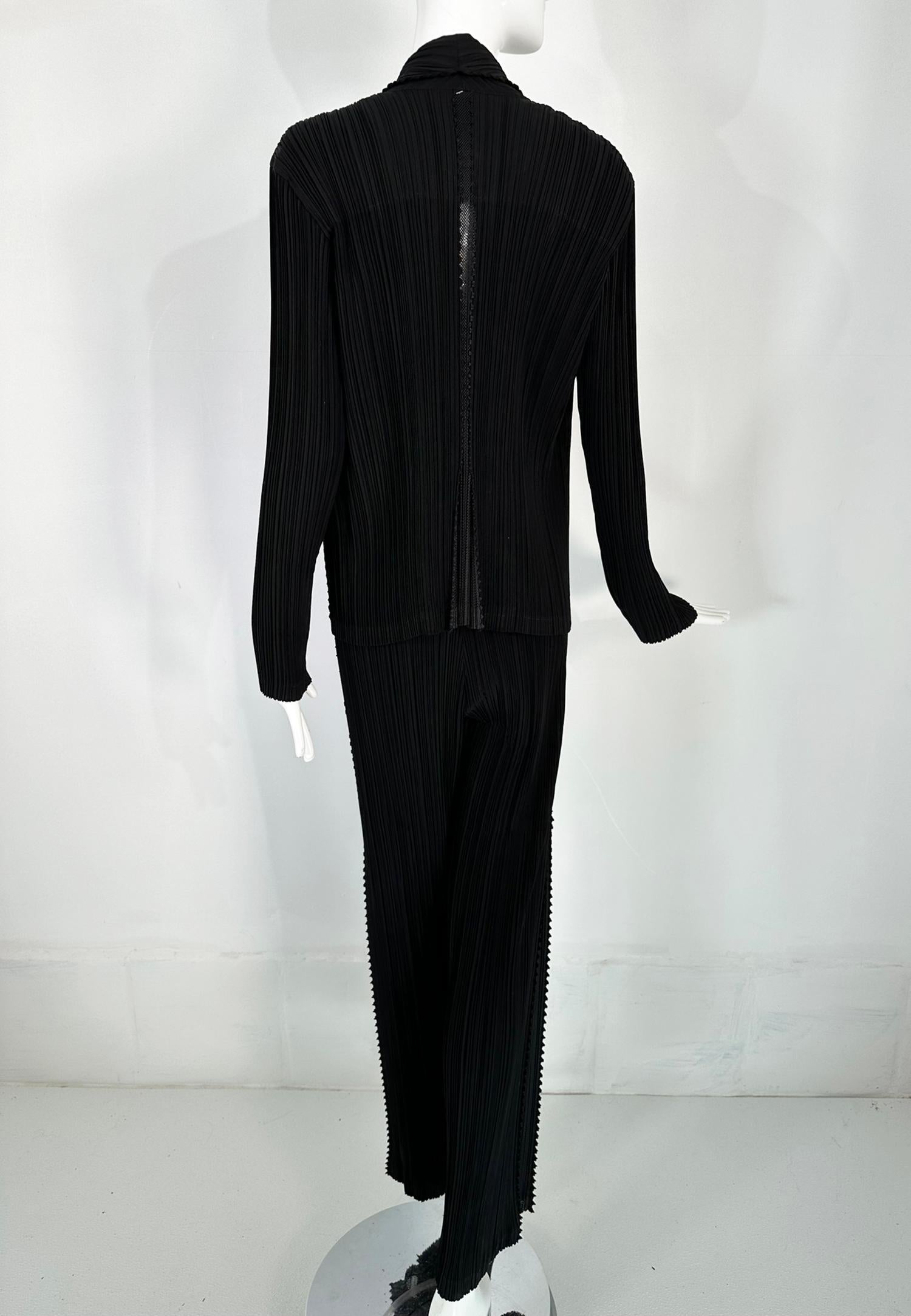 Issey Miyake Fete 2pc Jacket & Pant Black Pleats with Open Mesh Insertion Size 4 4