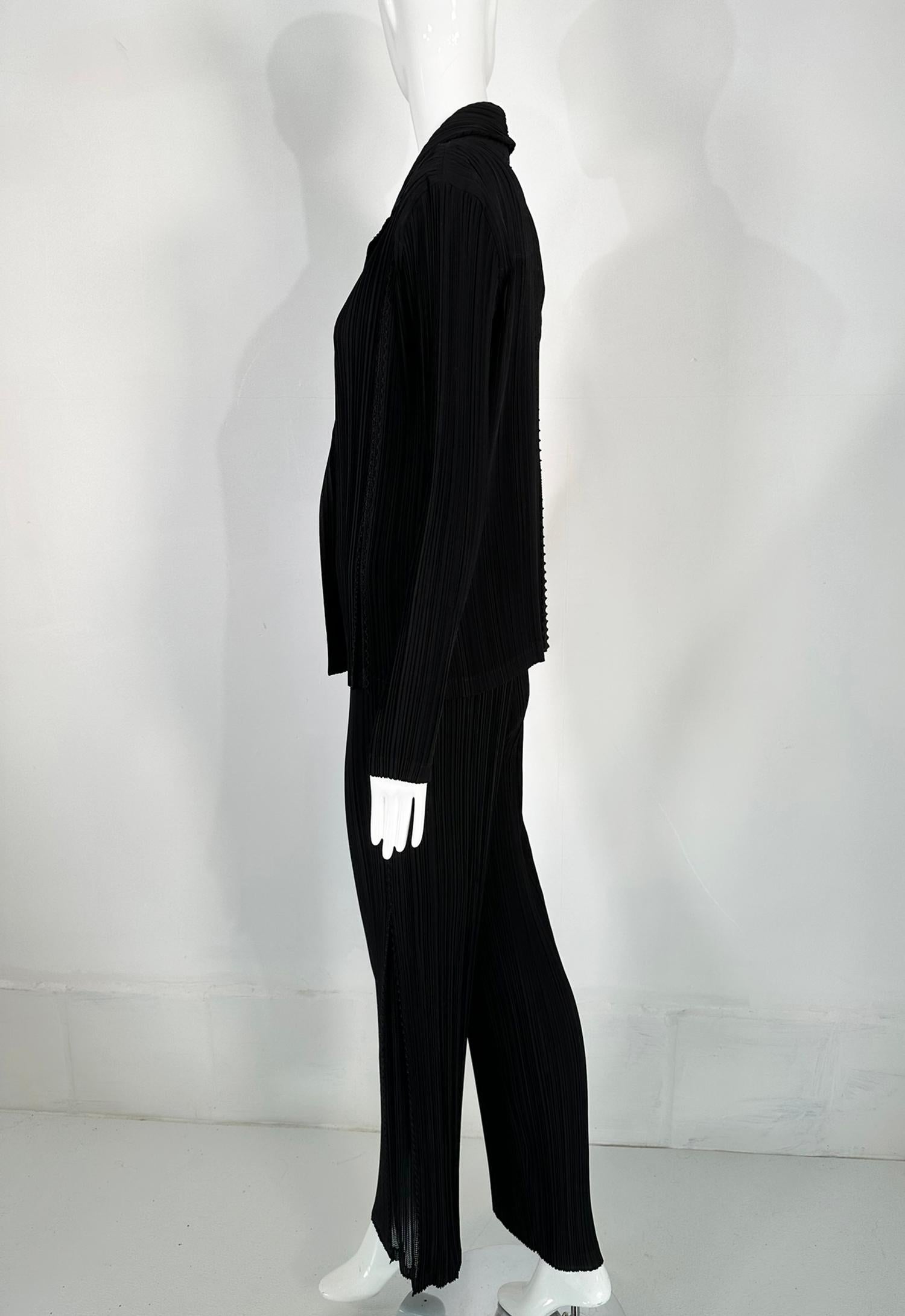 Issey Miyake Fete 2pc Jacket & Pant Black Pleats with Open Mesh Insertion Size 4 For Sale 5