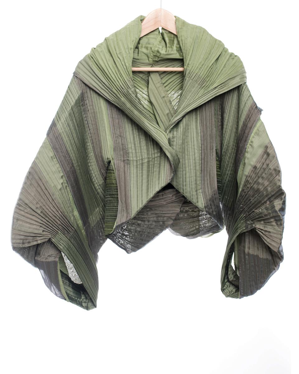 Issey Miyake Fete A Poc Green Avant Garde Architectural Pleat Crop Jacket 3
