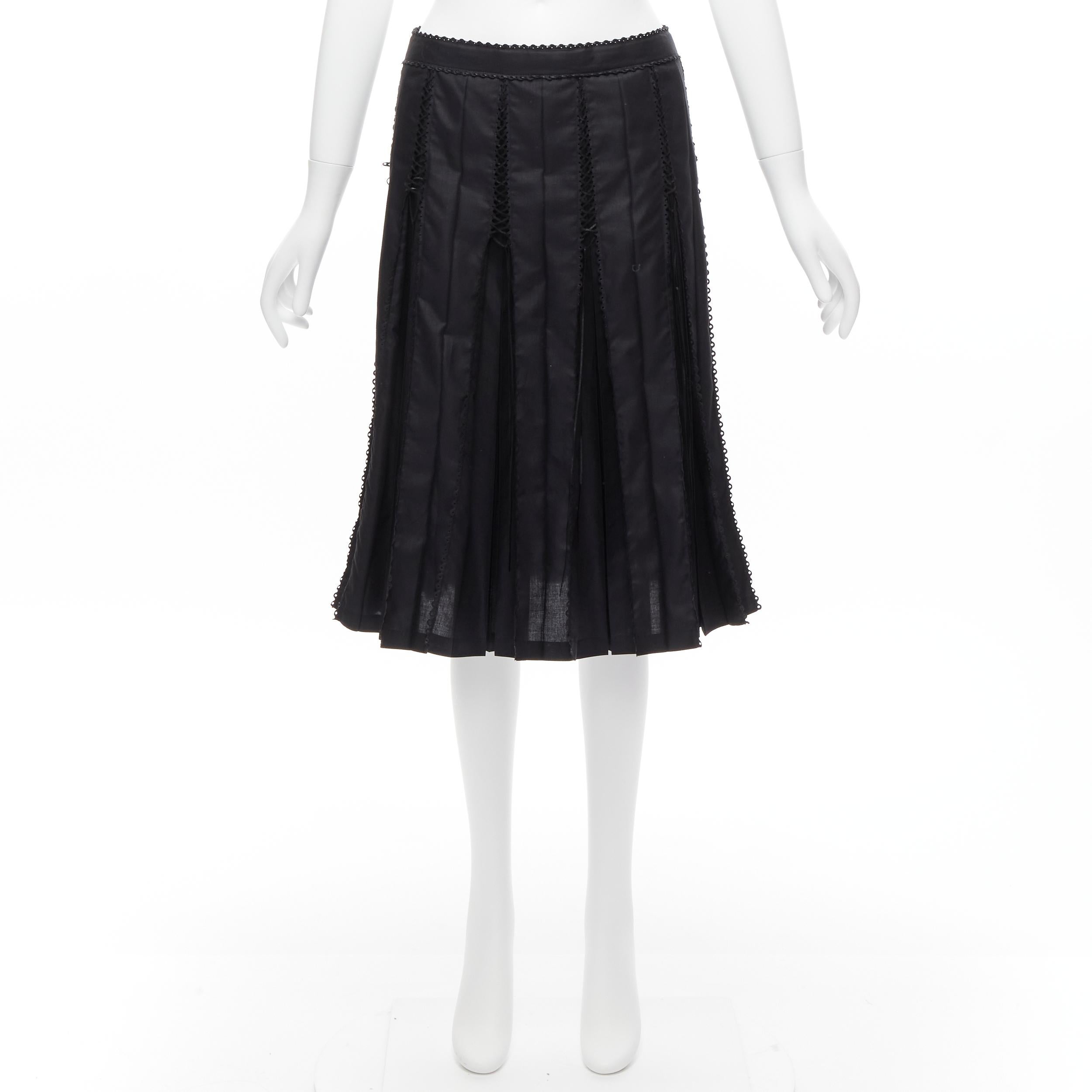 ISSEY MIYAKE FETE black lace up box pleat pleated knee flared skirt JP2 M For Sale 6