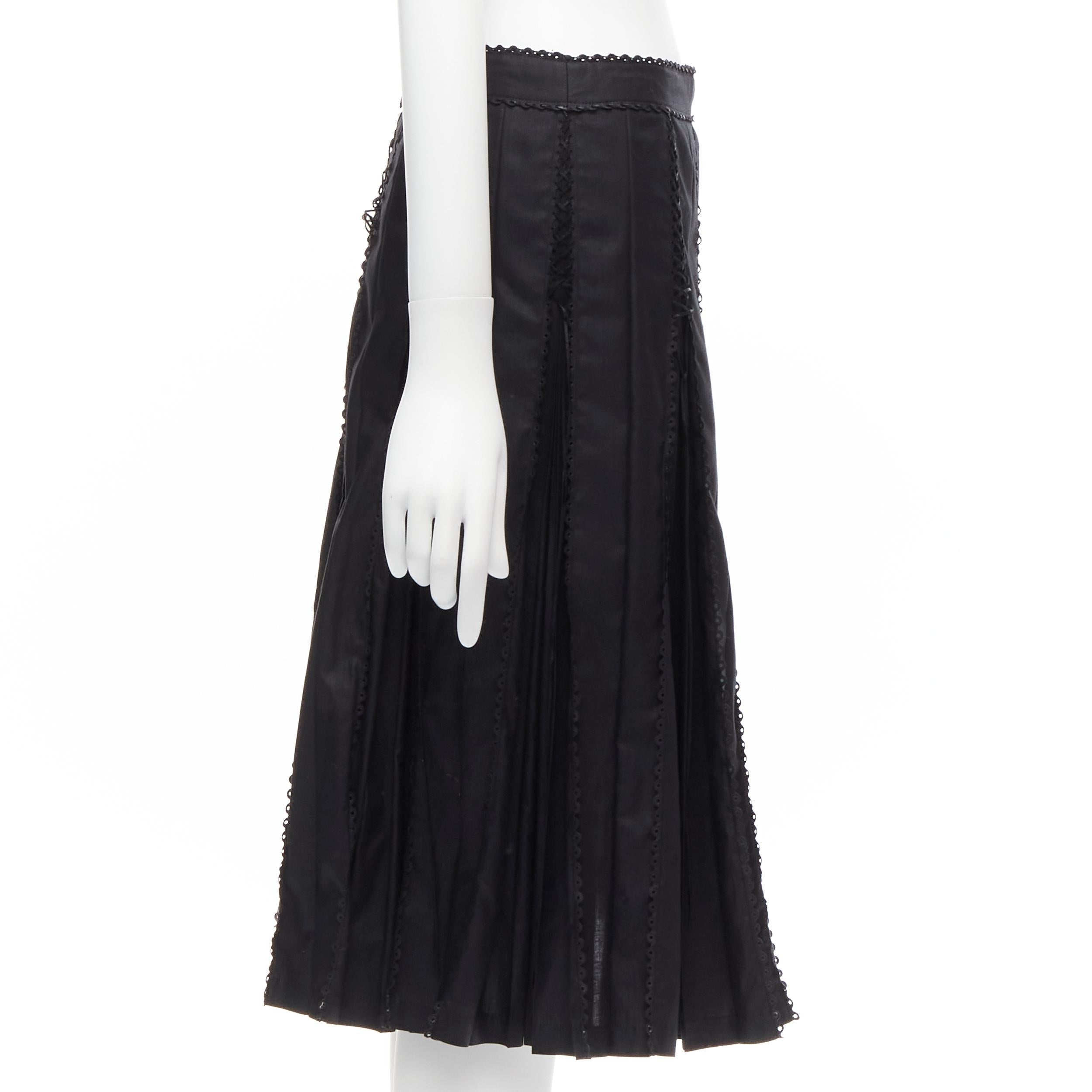Women's ISSEY MIYAKE FETE black lace up box pleat pleated knee flared skirt JP2 M For Sale
