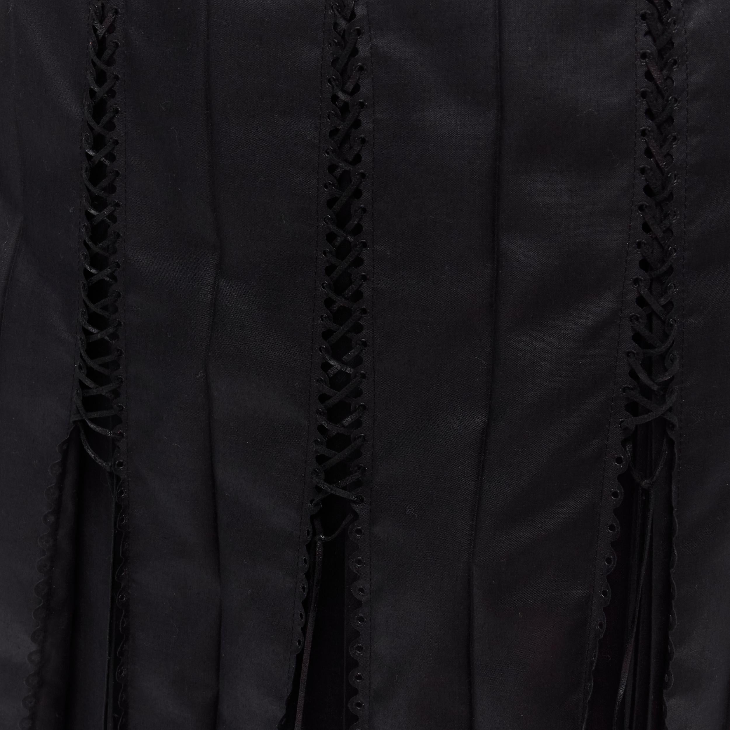 ISSEY MIYAKE FETE black lace up box pleat pleated knee flared skirt JP2 M For Sale 4