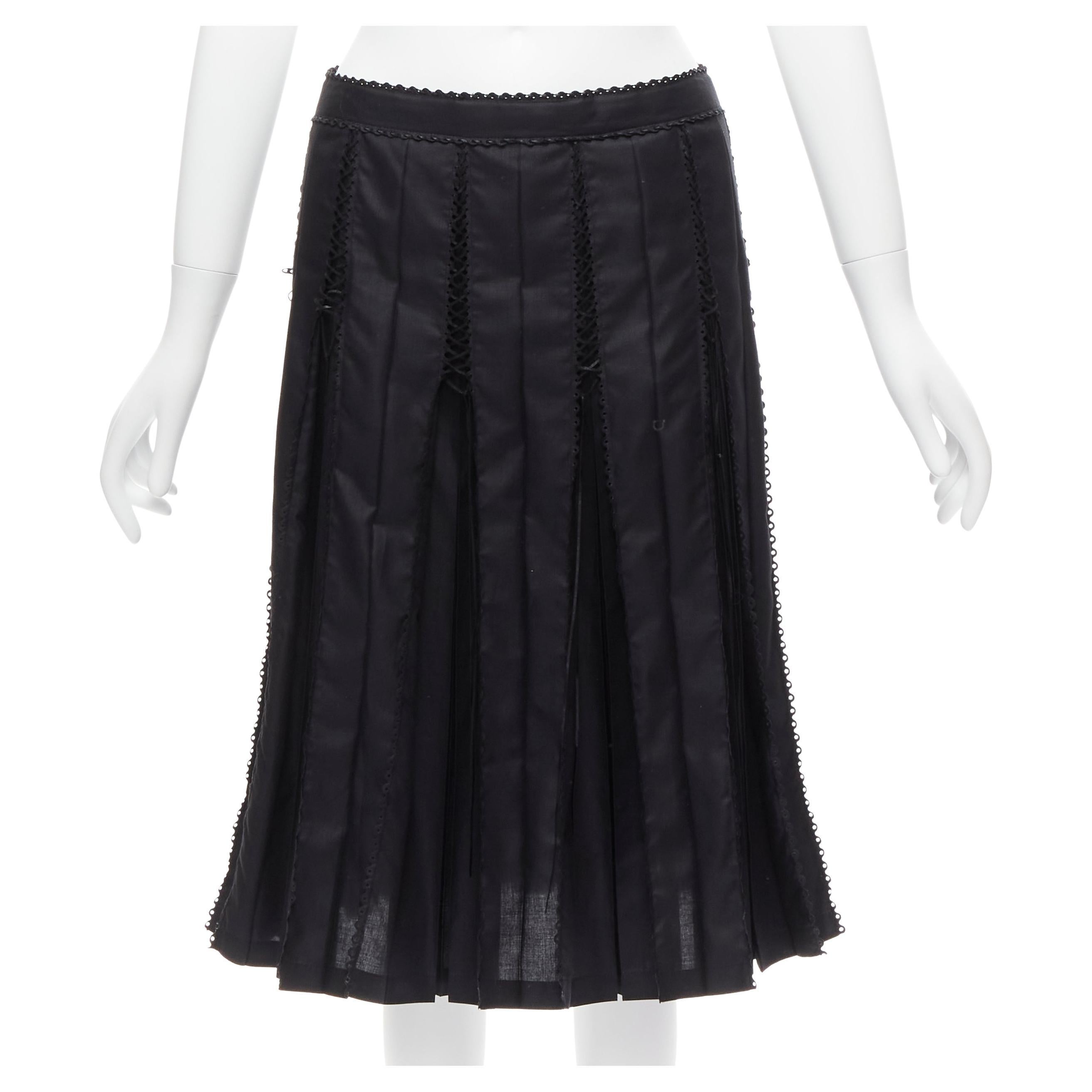 ISSEY MIYAKE FETE black lace up box pleat pleated knee flared skirt JP2 M For Sale