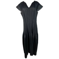 Retro Issey Miyake Fete Black Short Sleeves Maxi Dress, Size 4