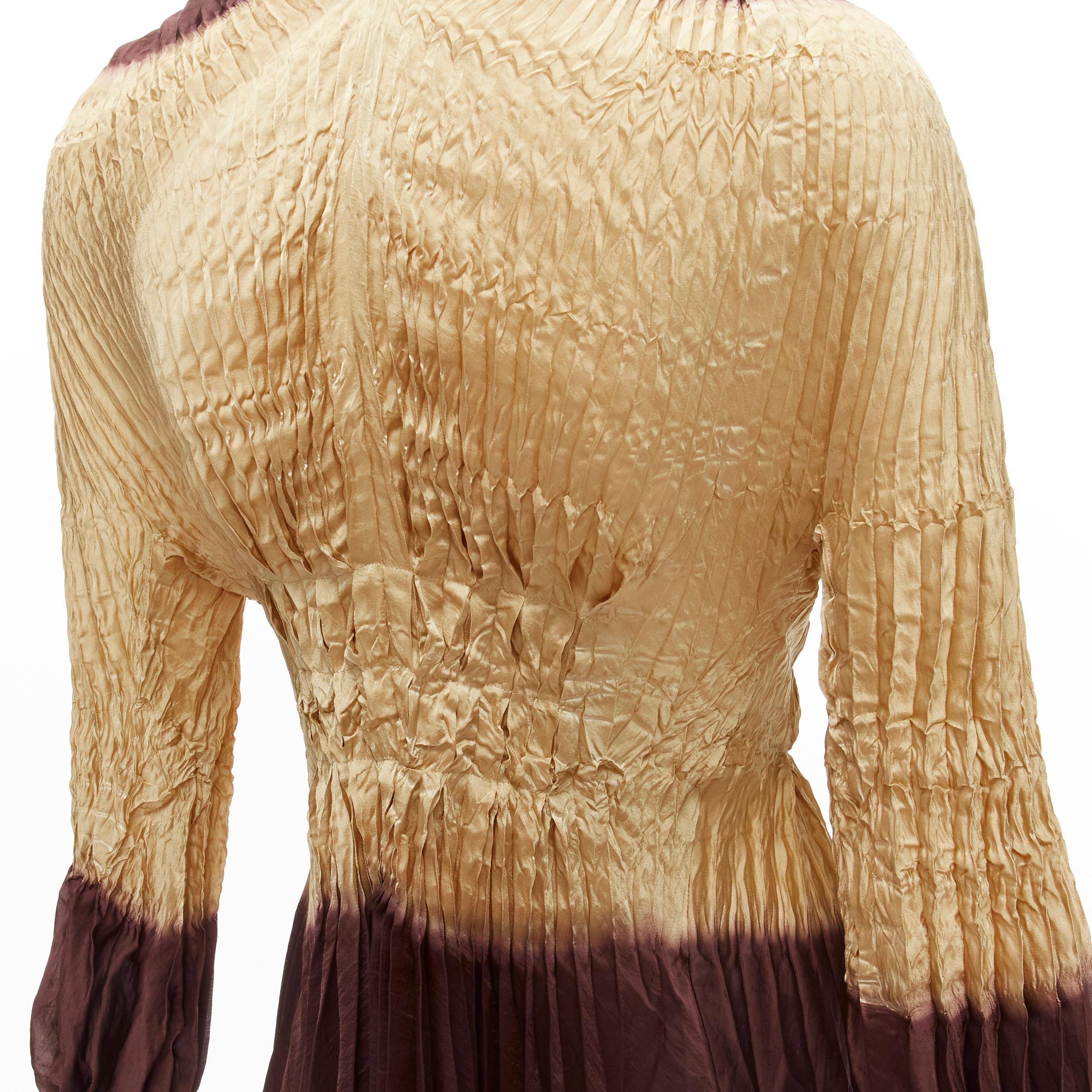 ISSEY MIYAKE FETE brown tie dye pleated bishop sleeve button tunic top JP2 M 4