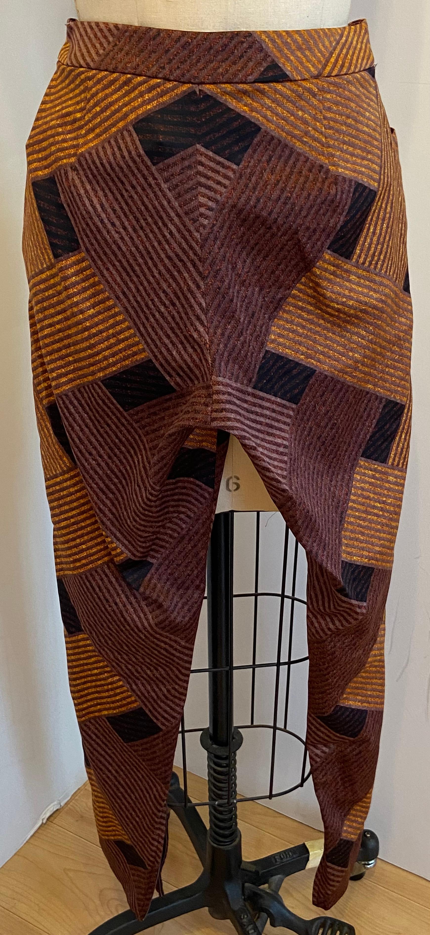 Issey Miyake Golden Shades Of Browns Bold Abstract Trousers For Sale 10