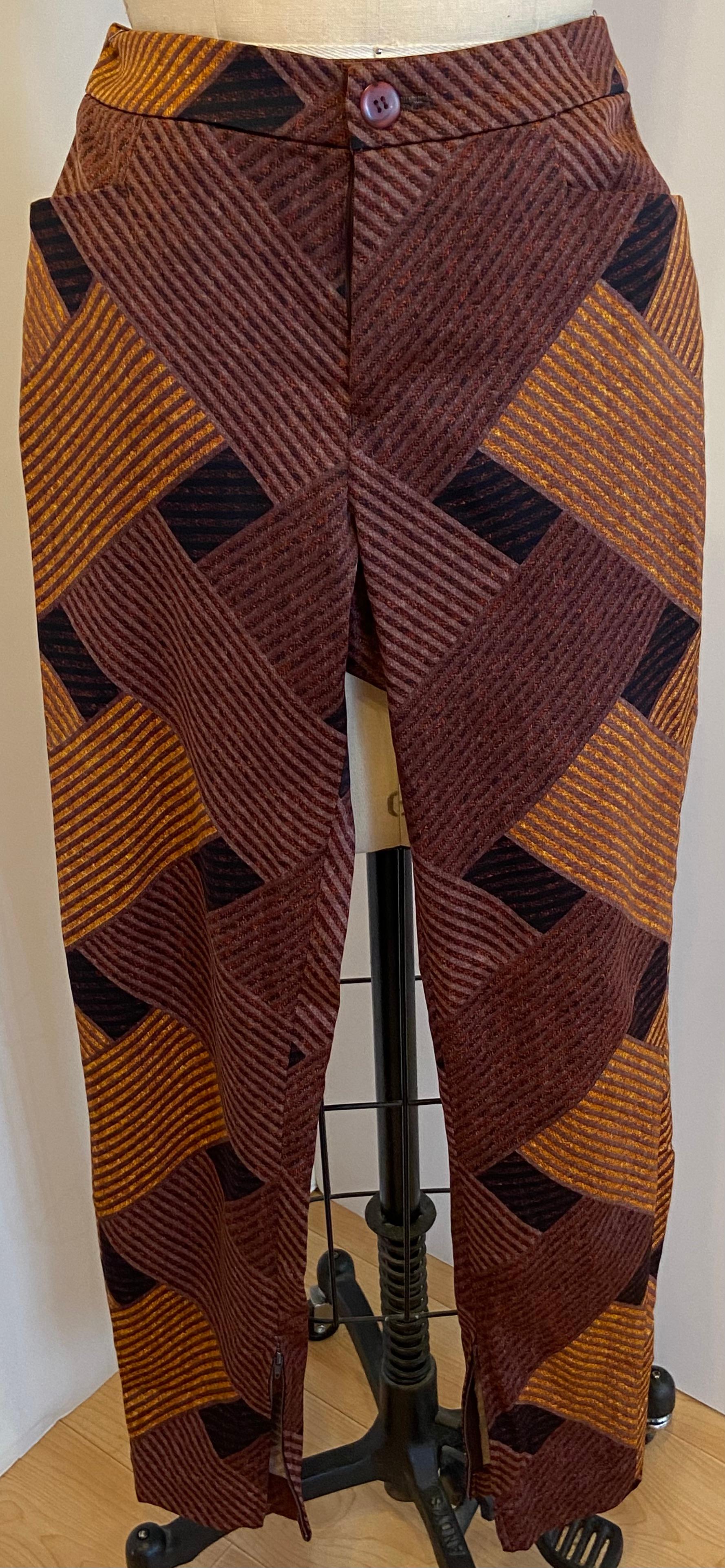Issey Miyake Golden Shades Of Browns Bold Abstract Trousers For Sale 3