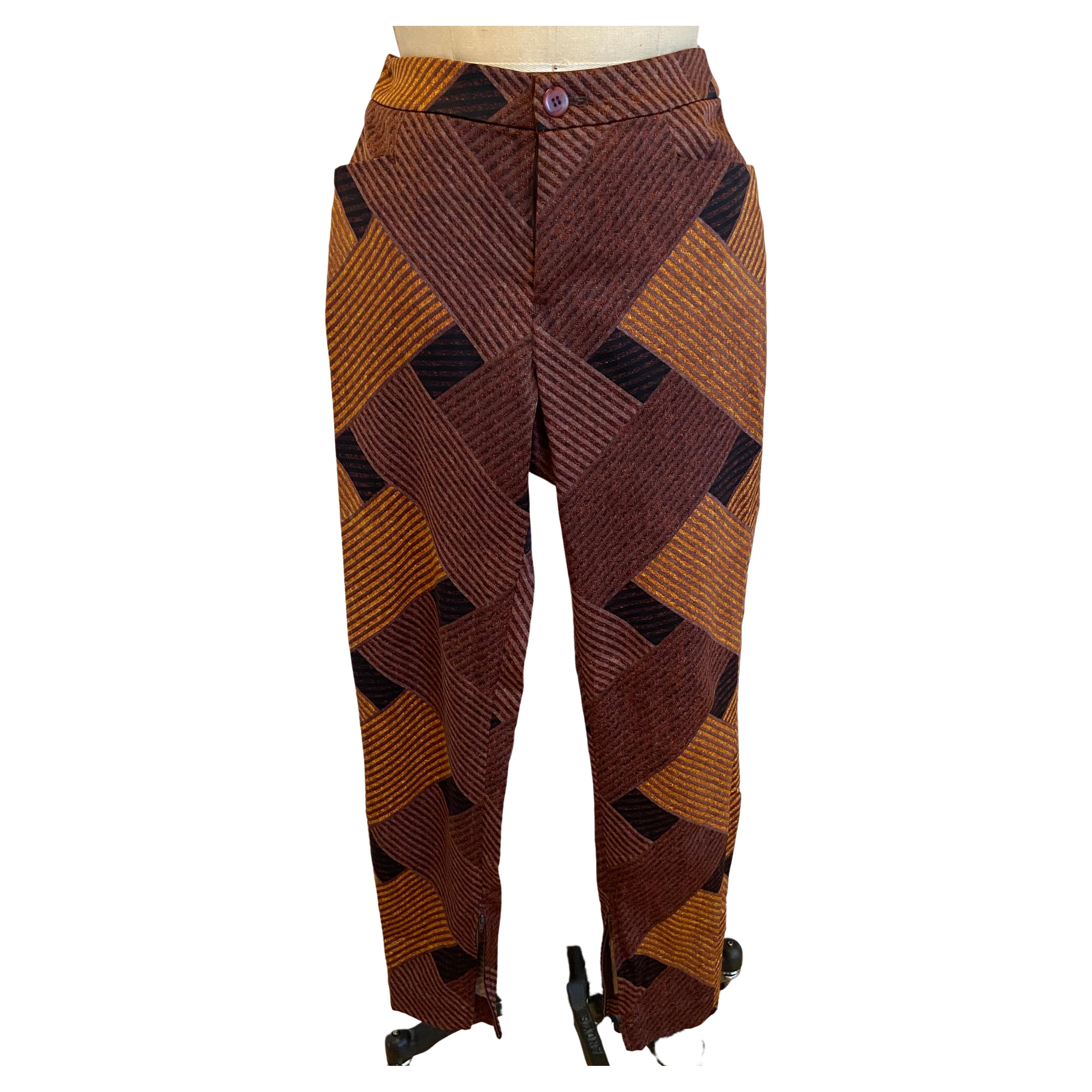 Issey Miyake Golden Shades Of Browns Bold Abstract Trousers For Sale