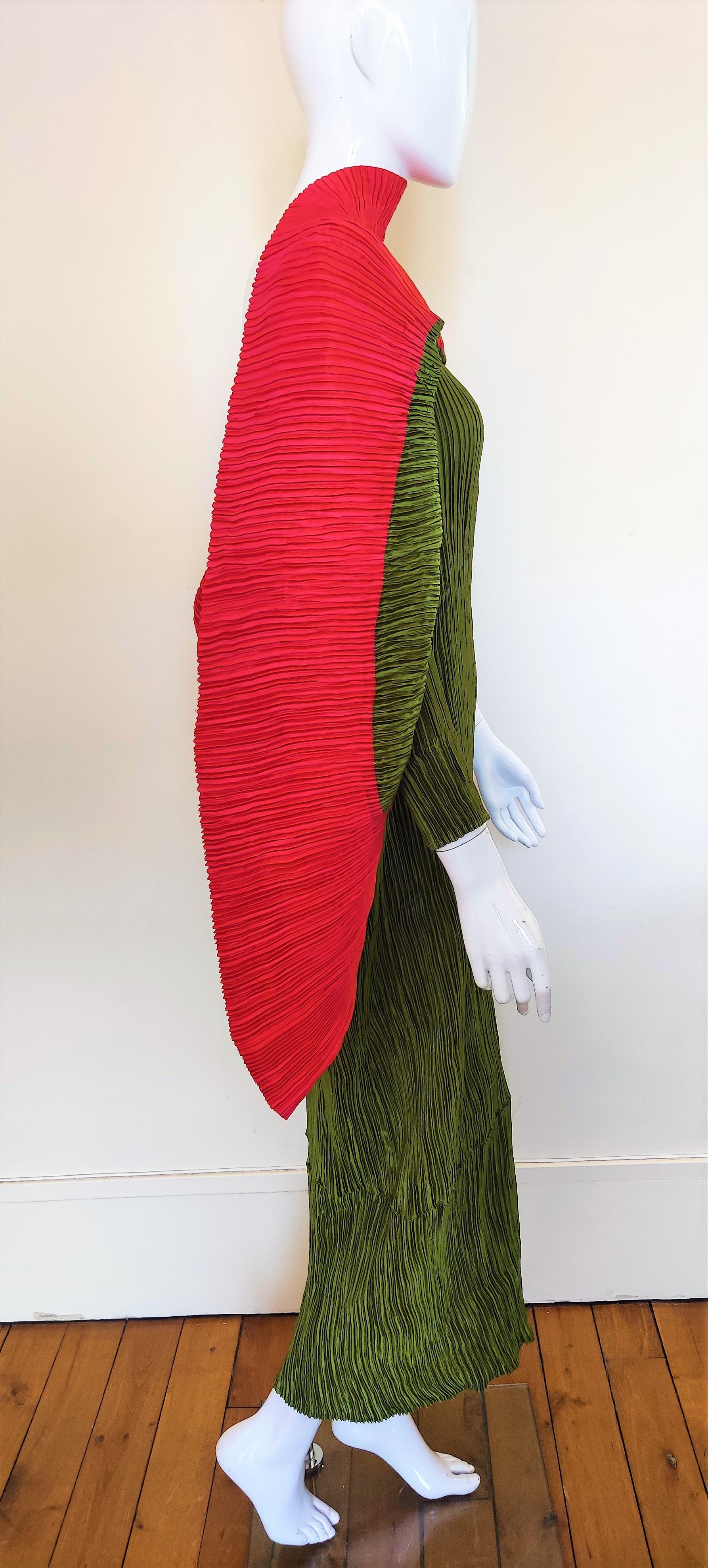 Issey Miyake Gown Couture Huge Collar Runway 80s Evening Pleated Maxi Dress 5