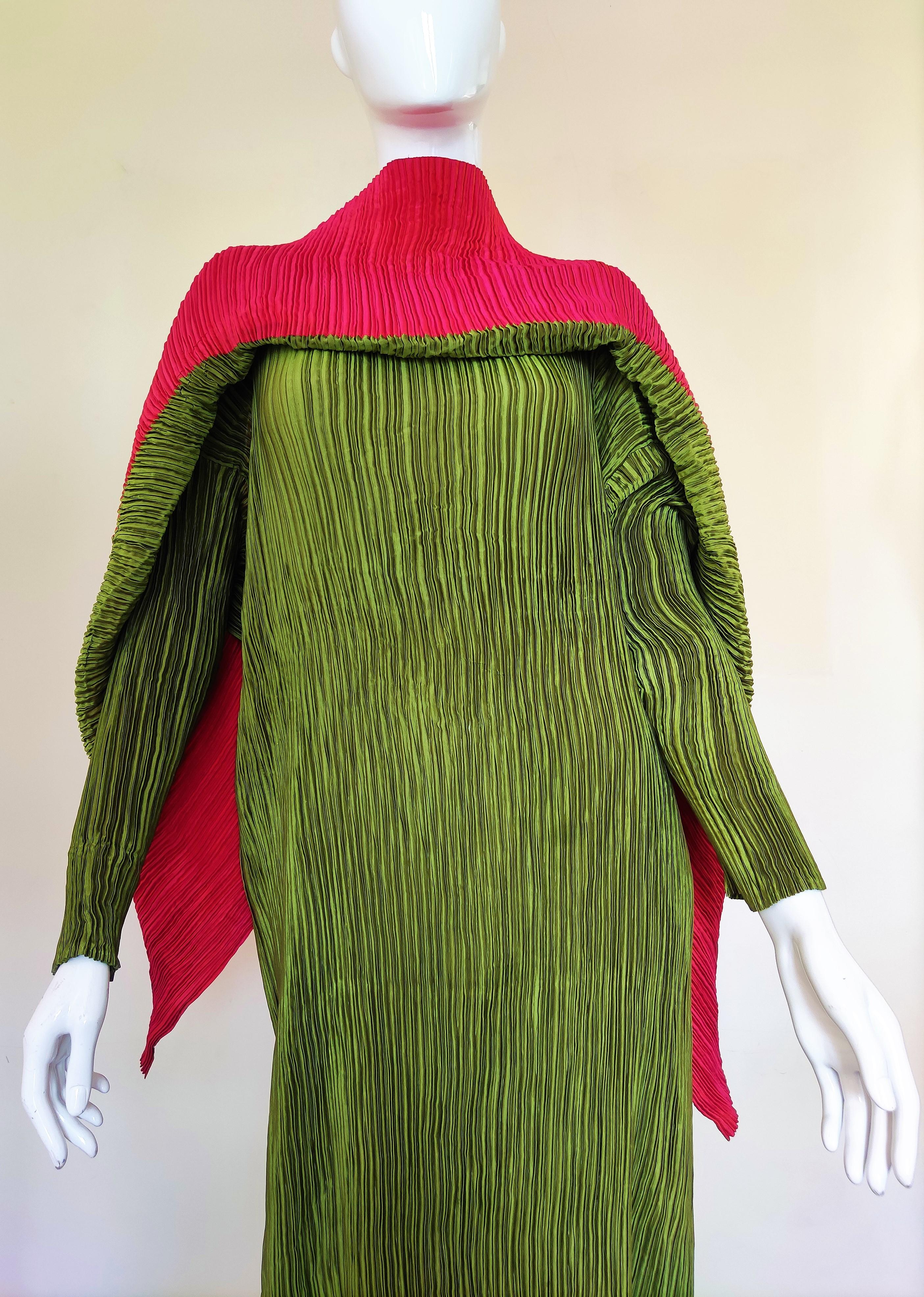 Issey Miyake Gown Couture Huge Collar Runway 80s Evening Pleated Maxi Dress 1