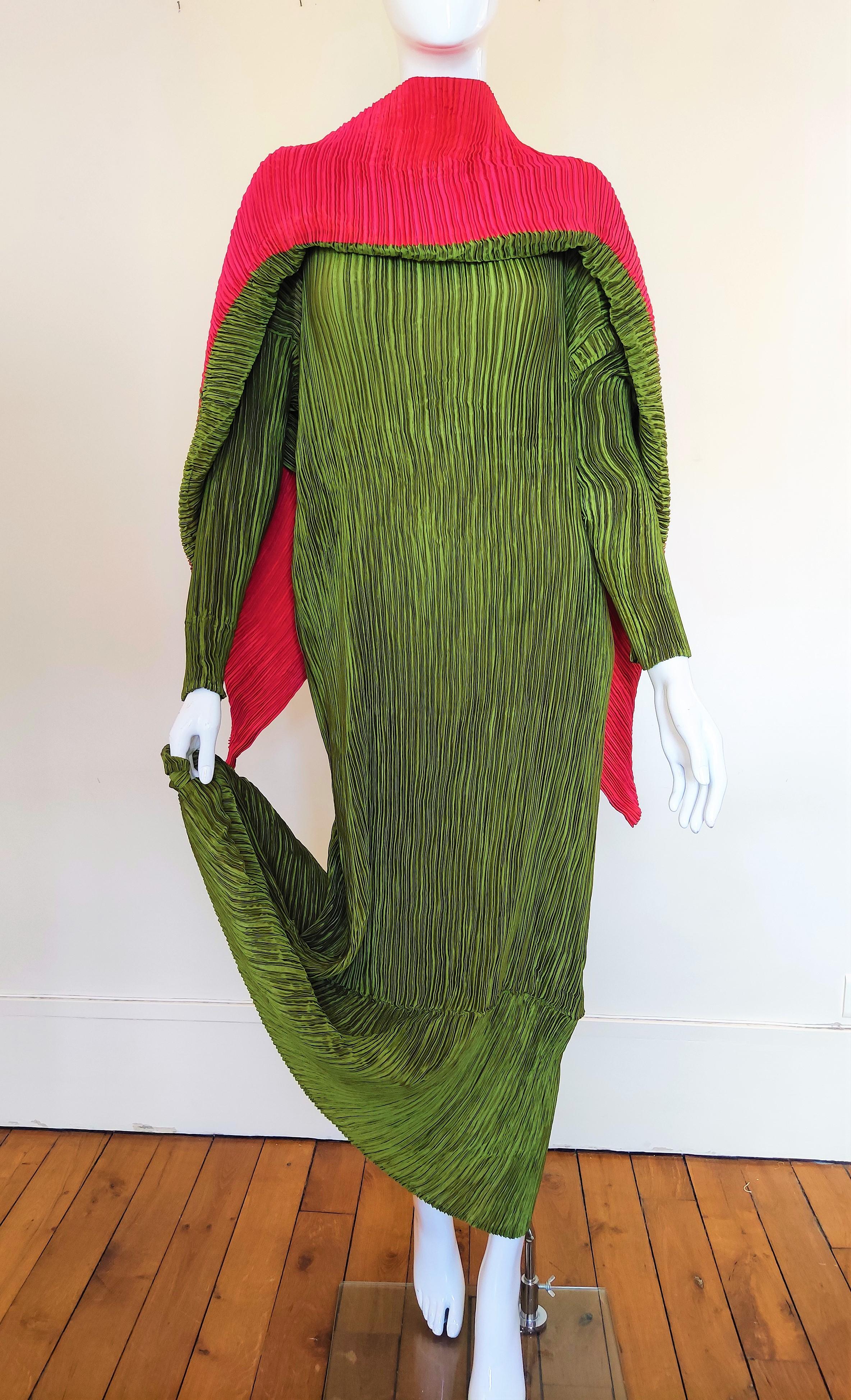Issey Miyake Gown Couture Huge Collar Runway 80s Evening Pleated Maxi Dress 2