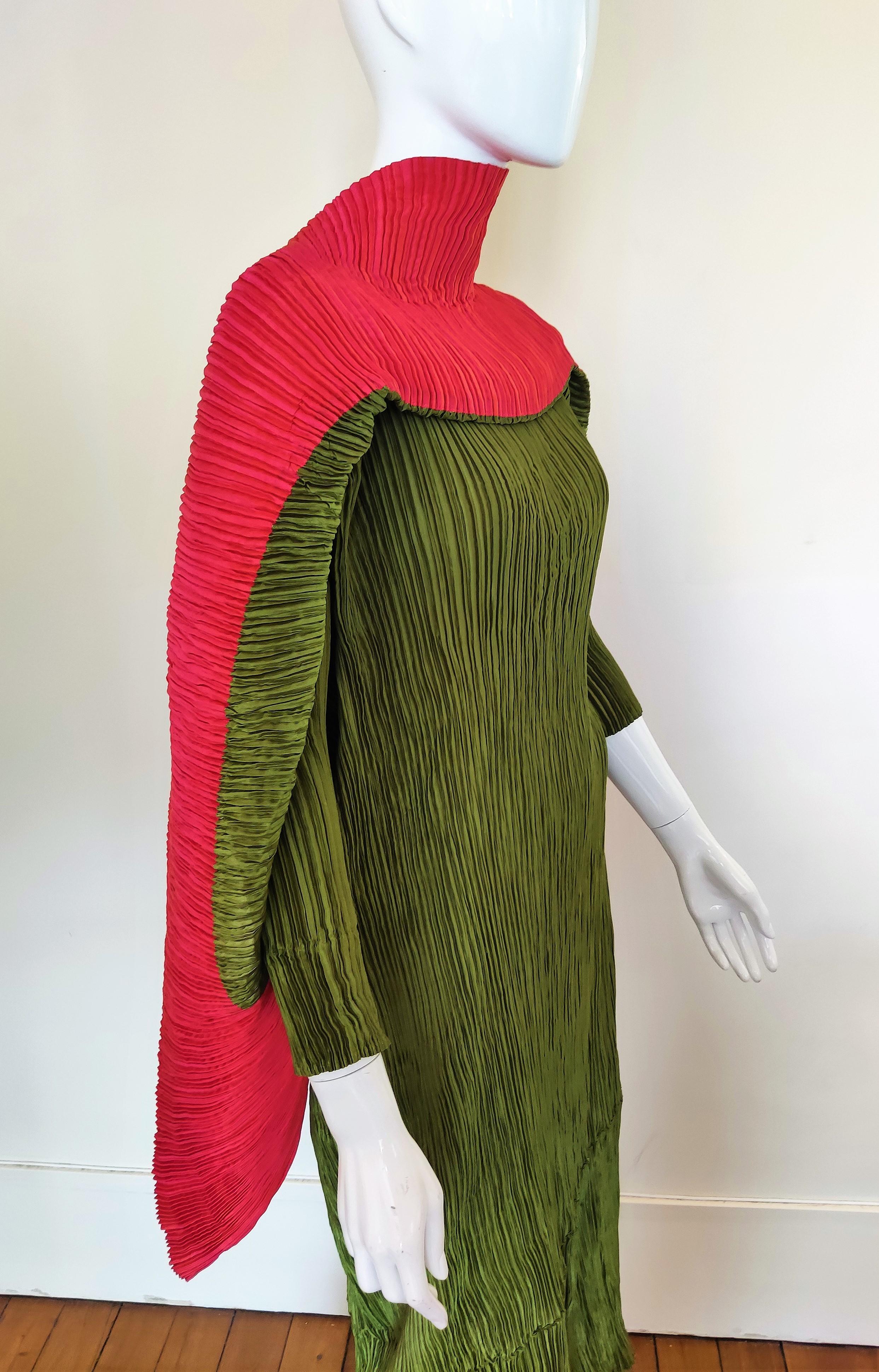 Issey Miyake Gown Couture Huge Collar Runway 80s Evening Pleated Maxi Dress 3