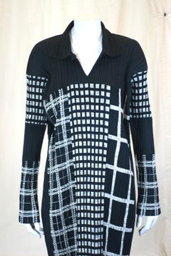 Issey Miyake Graphic Black White Pleated Dress