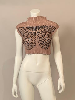 Issey Miyake Graphic Semi Sheer Pleated Tulle Cropped Top