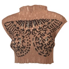 Issey Miyake Graphic Semi Sheer Pleated Tulle Cropped Top