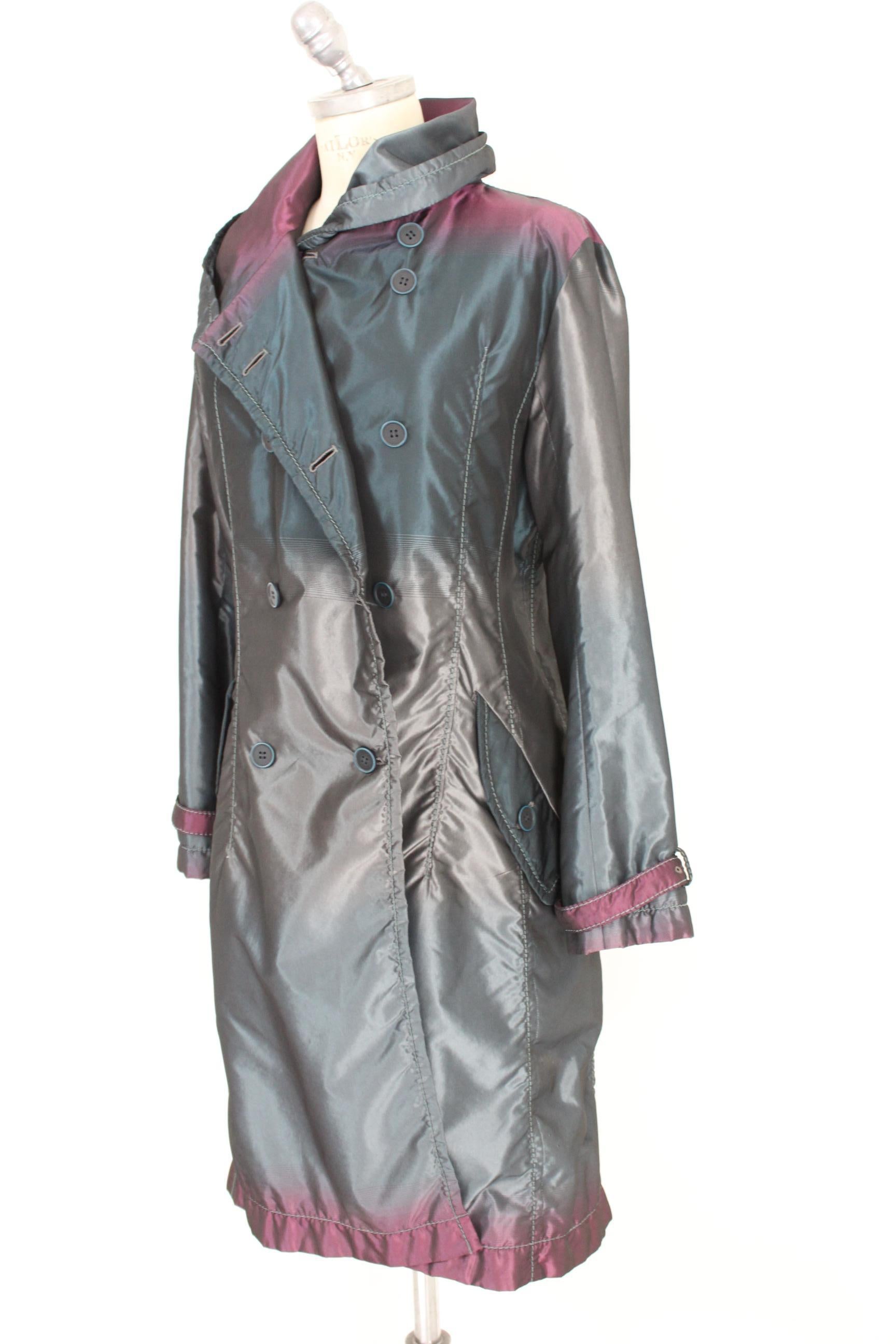 Women's Issey Miyake Gray Blue Silk Trench Coat 1990s
