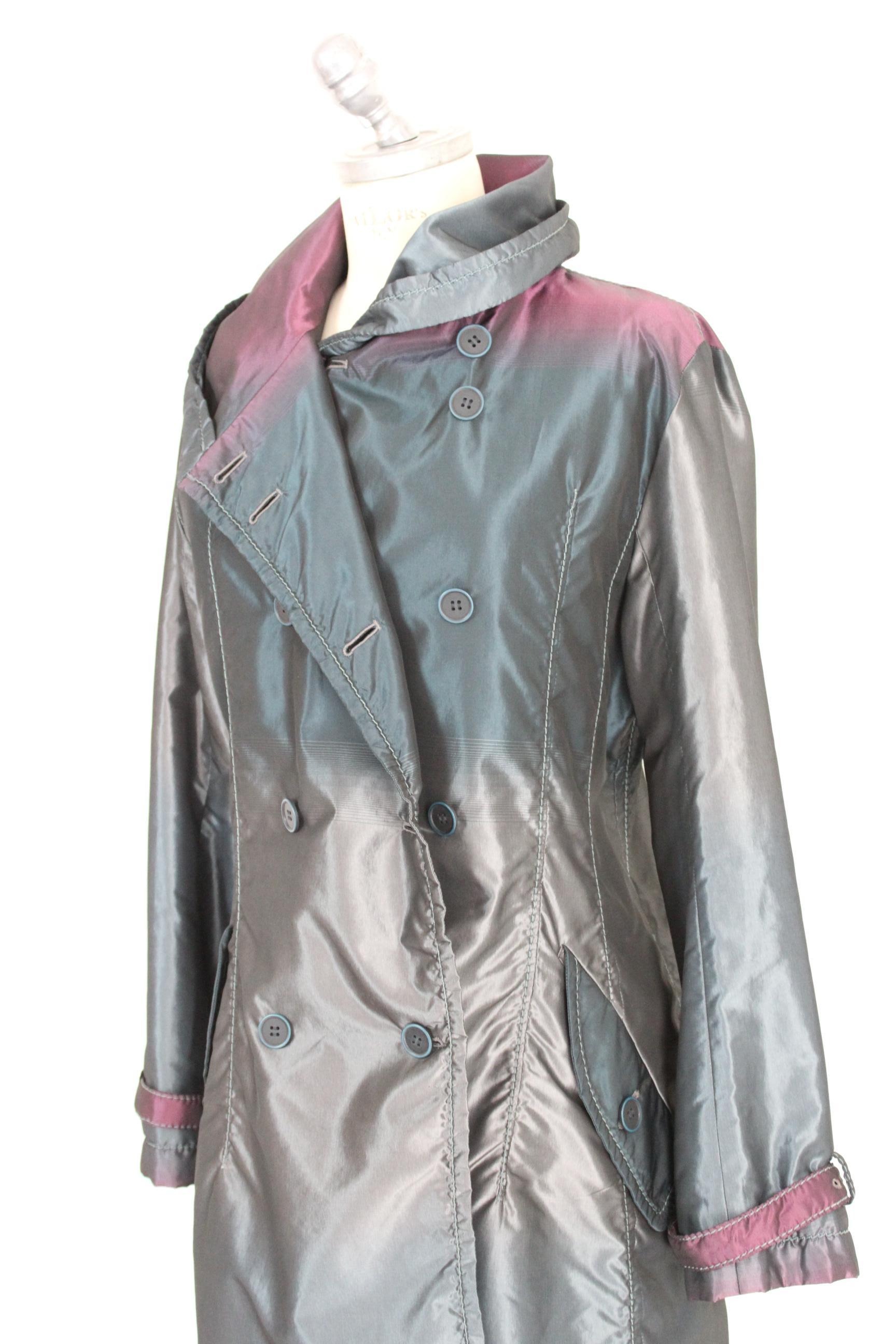 Issey Miyake Gray Blue Silk Trench Coat 1990s 1