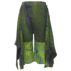 ISSEY MIYAKE green blue abstract print wrap draped culotte shorts S