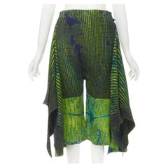 ISSEY MIYAKE green blue abstract print wrap draped culotte shorts S