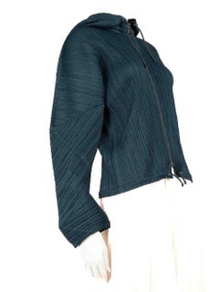 Issey Miyake Green Pleated Full Zip Hood Jacket Size M