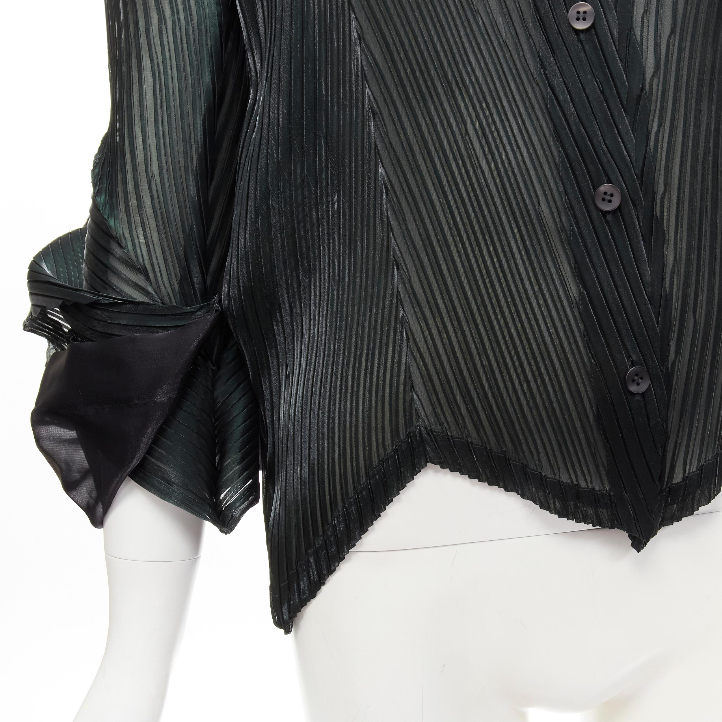 ISSEY MIYAKE green plisse pleat black cloud ruffle shawl top JP3 L 6