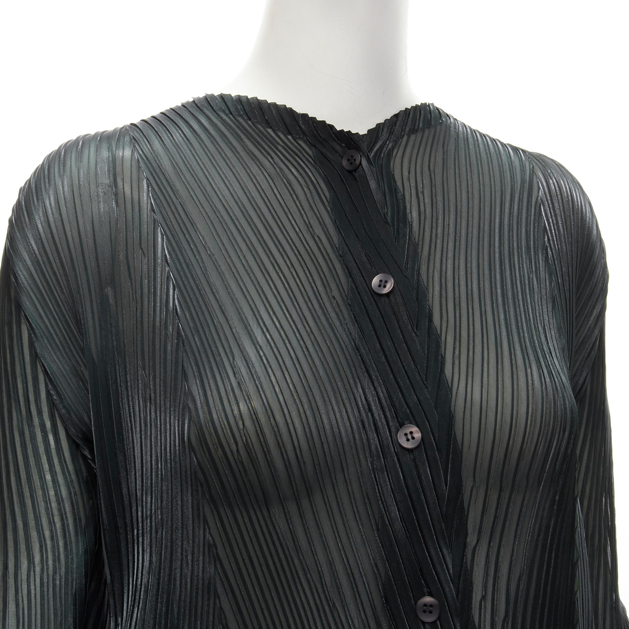 ISSEY MIYAKE green plisse pleat black cloud ruffle shawl top JP3 L 4