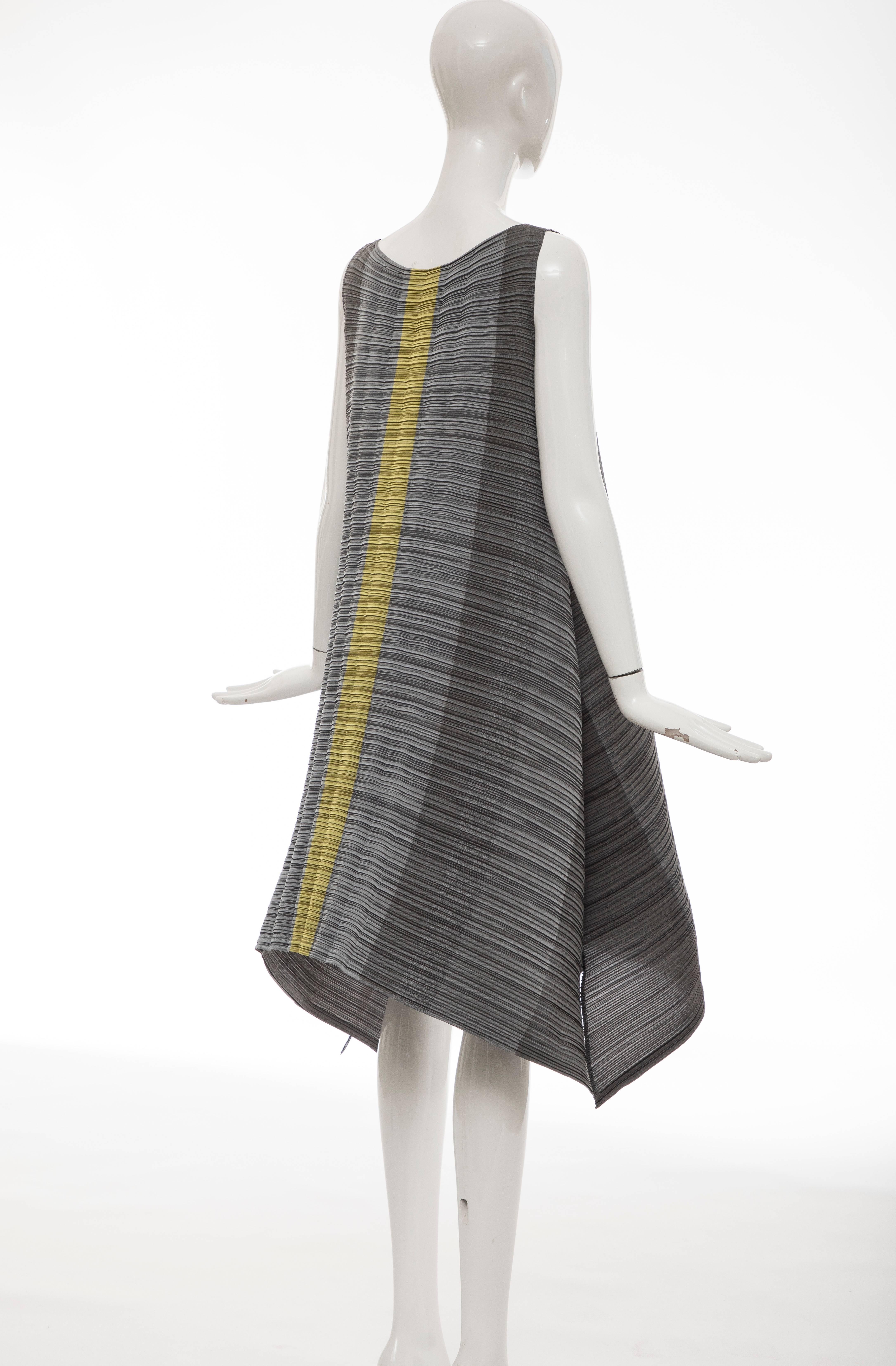 Issey Miyake Grey Chartreuse Sleeveless Pleated Dress 1