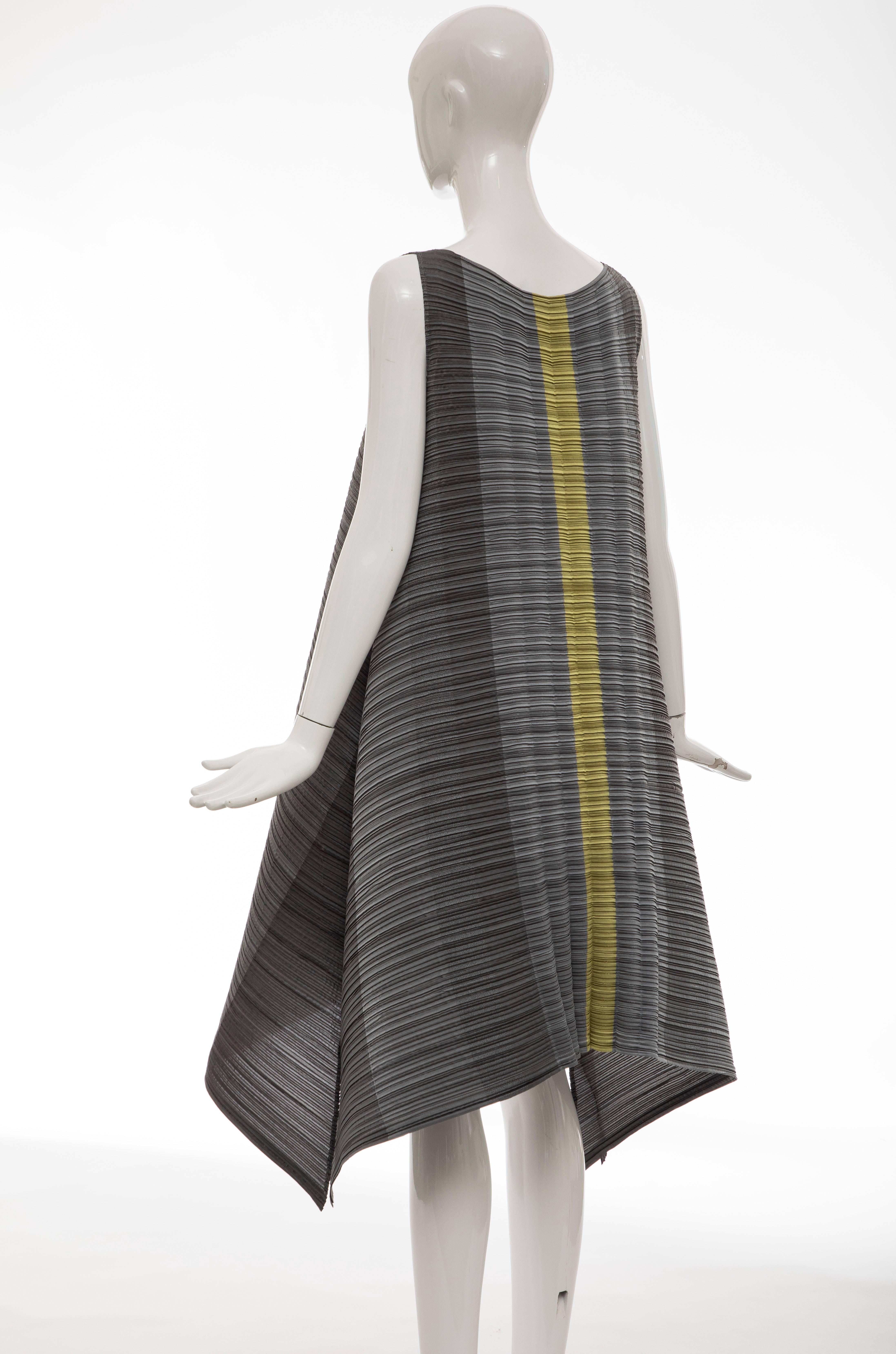 Issey Miyake Grey Chartreuse Sleeveless Pleated Dress 2