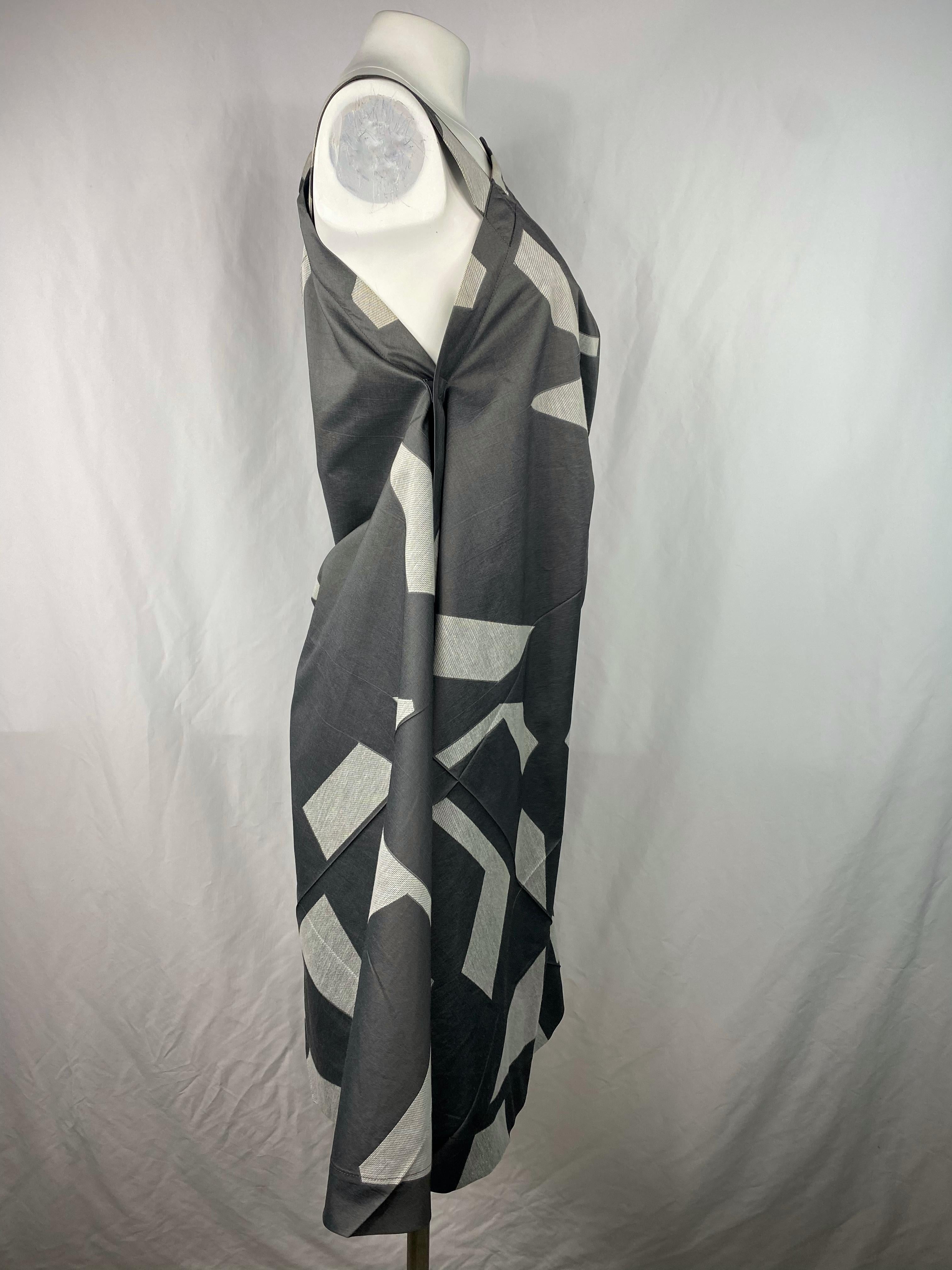 Women's Issey Miyake Grey Cotton Sleeveless Asymmetrical Midi Dress, Size 3 For Sale