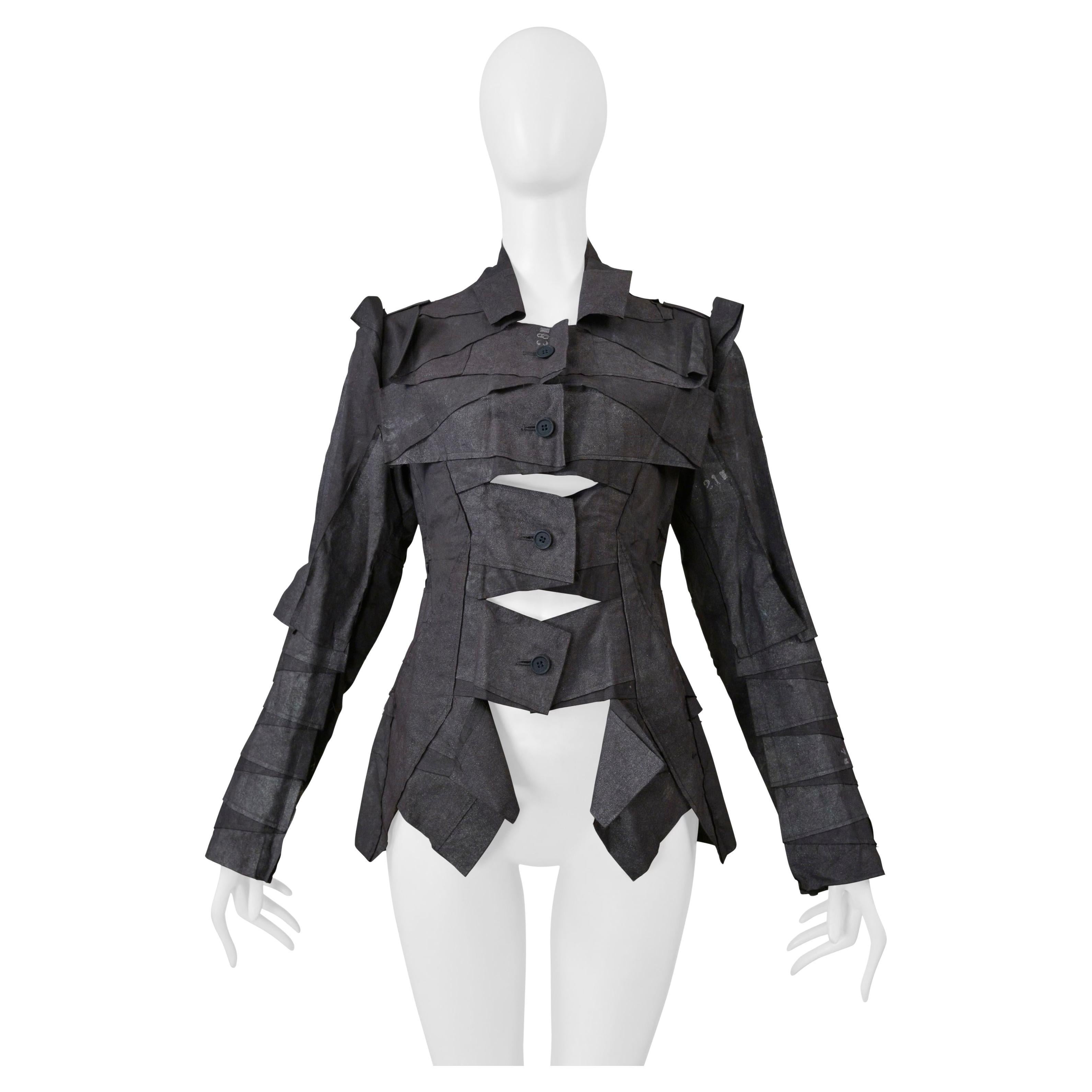 Issey Miyake Grey Deconstructed Jacket With Cutouts 2002 en venta
