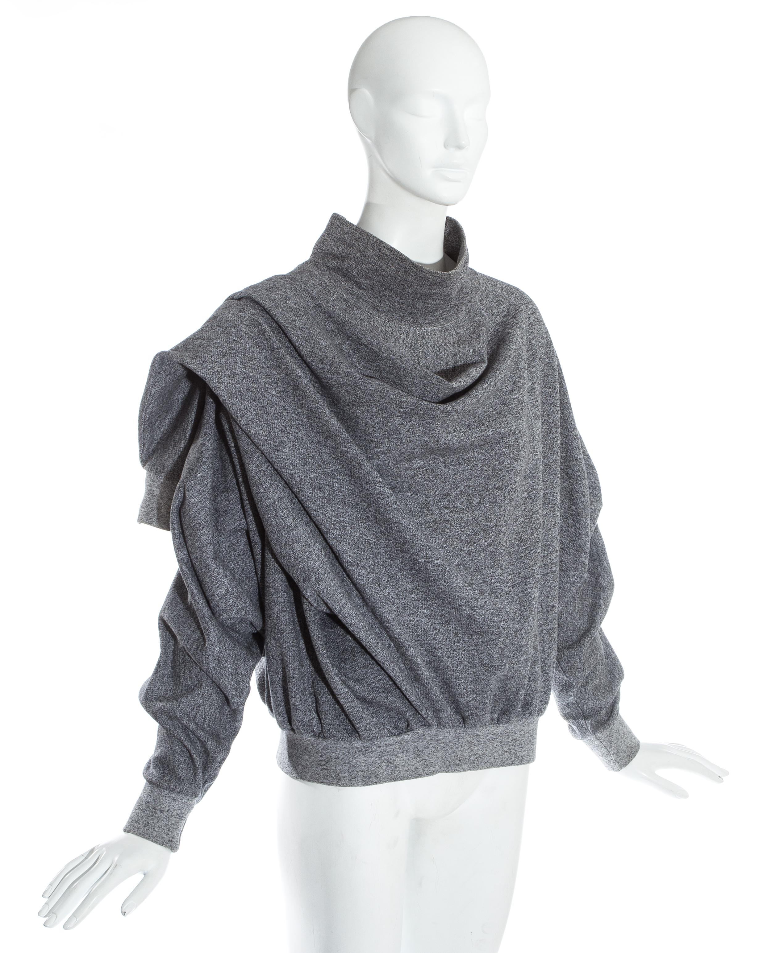 Gray Issey Miyake grey three-armed knitted wool sweater, fw 1985 For Sale
