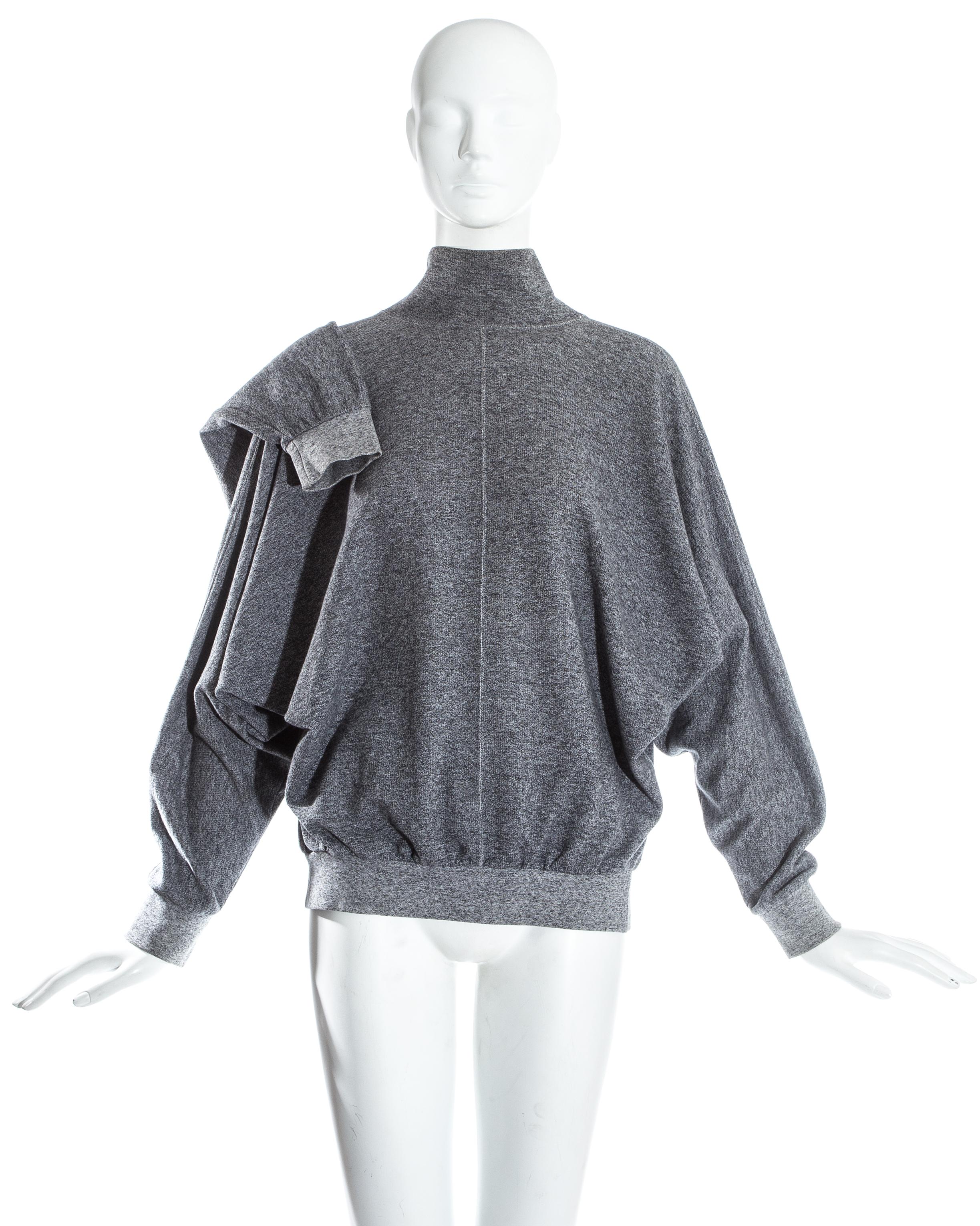 Issey Miyake grey three-armed knitted wool sweater, fw 1985 For Sale 1