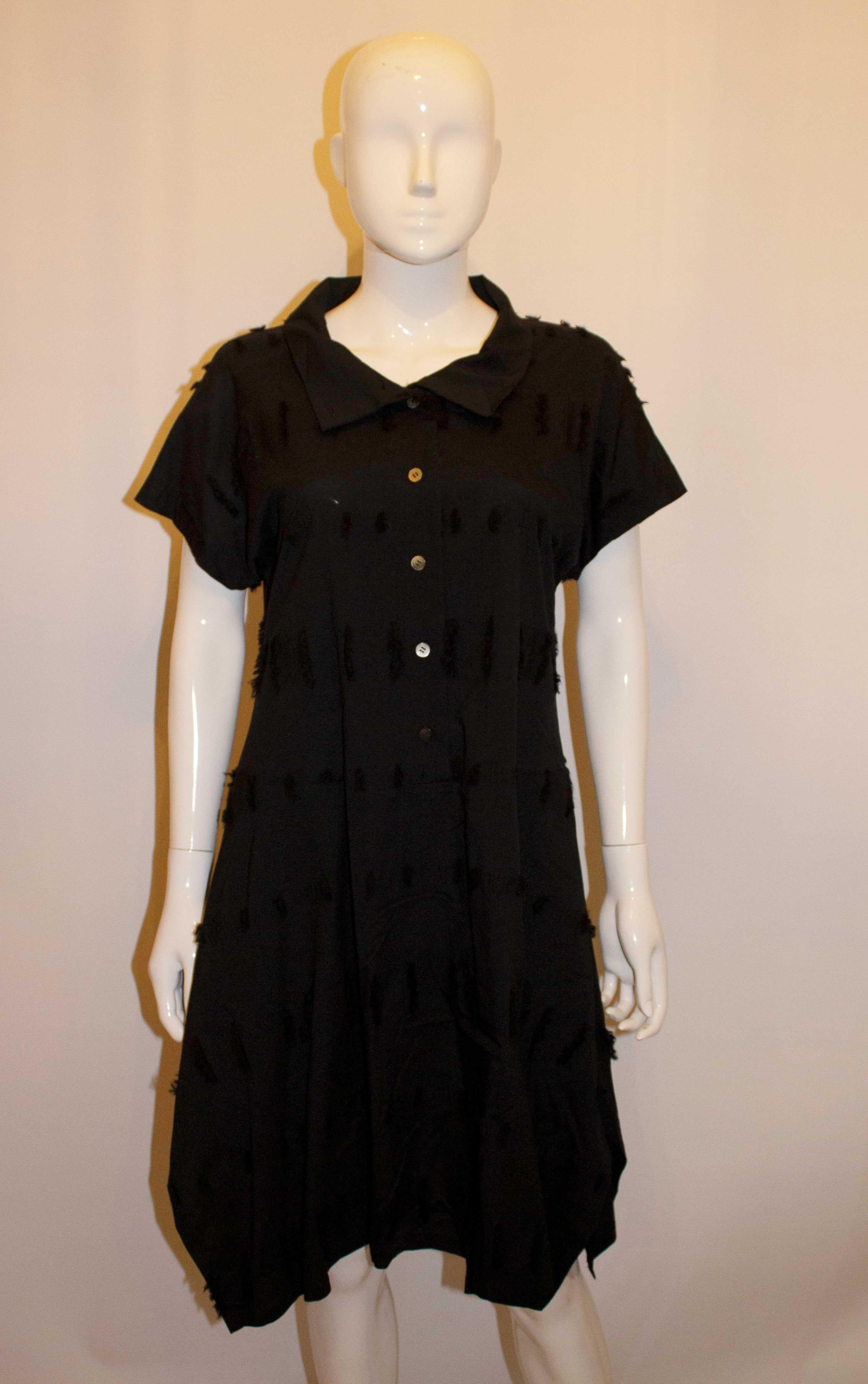 Black Issey Miyake Haat Silk Mix Dress with Tuft Detail