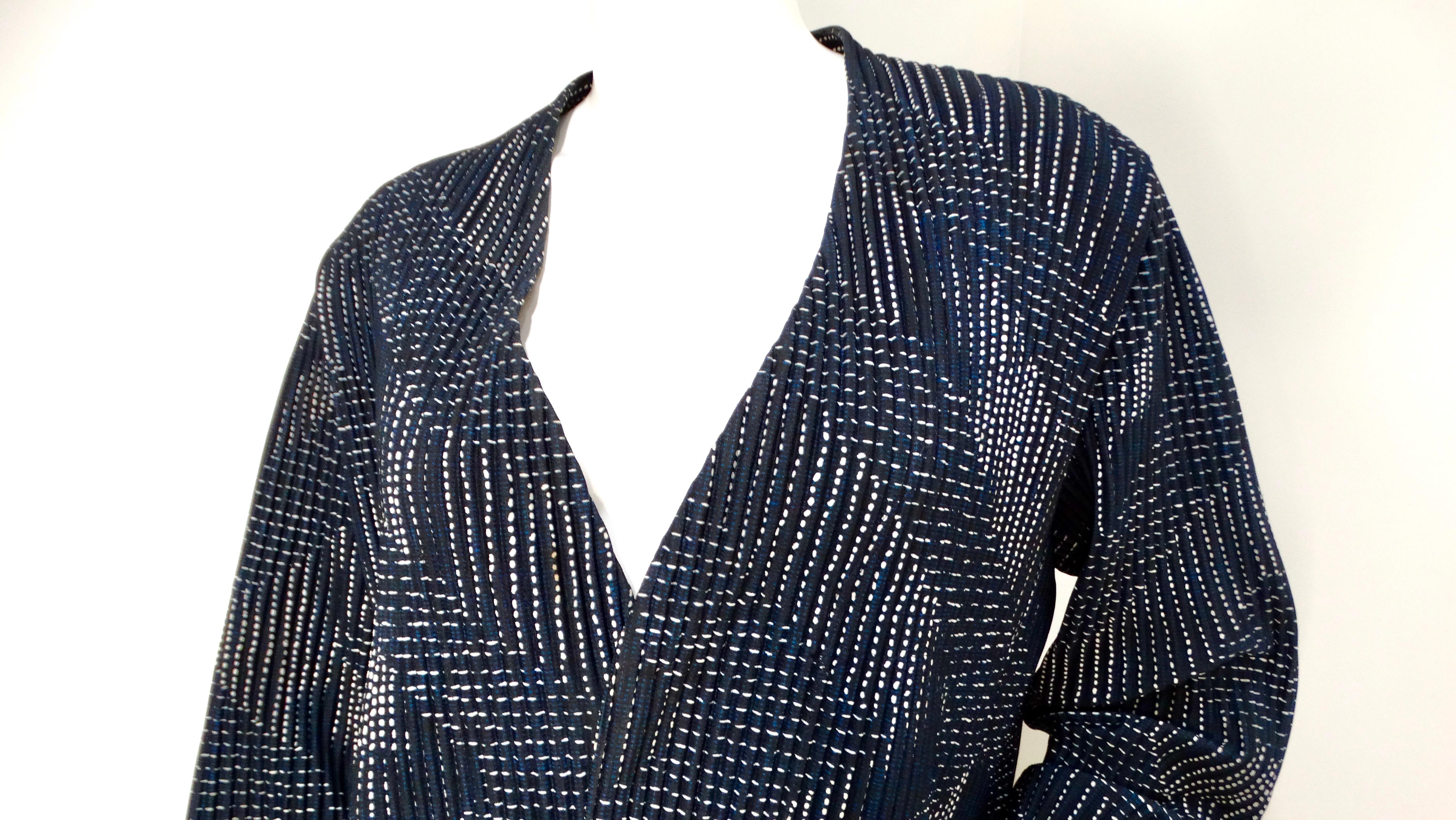 Black Issey Miyake Homme Plisse Blue Printed Pleated Jacket For Sale
