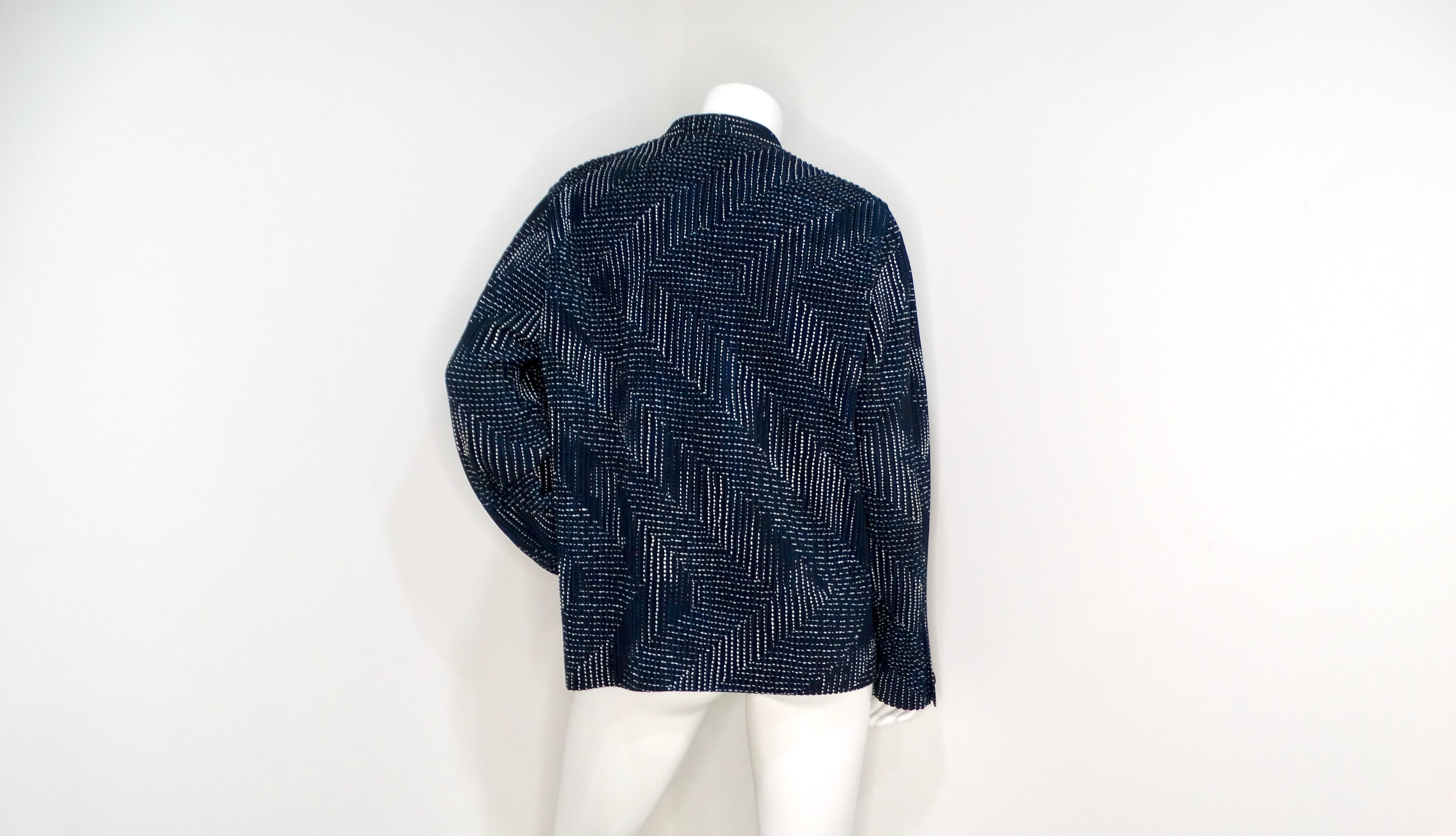Issey Miyake Homme Plisse Blue Printed Pleated Jacket For Sale 1