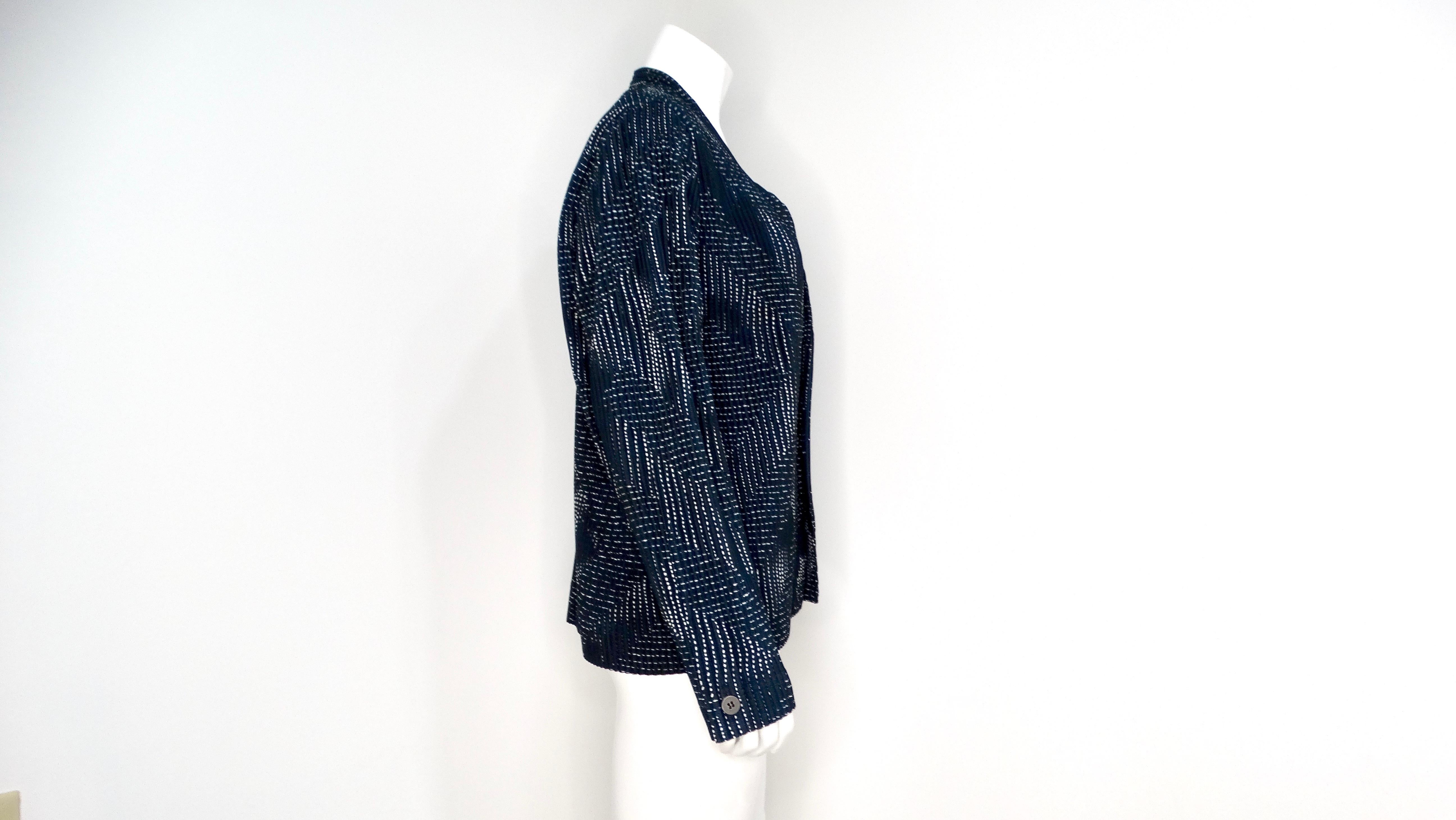 Issey Miyake Homme Plisse Blue Printed Pleated Jacket For Sale 3