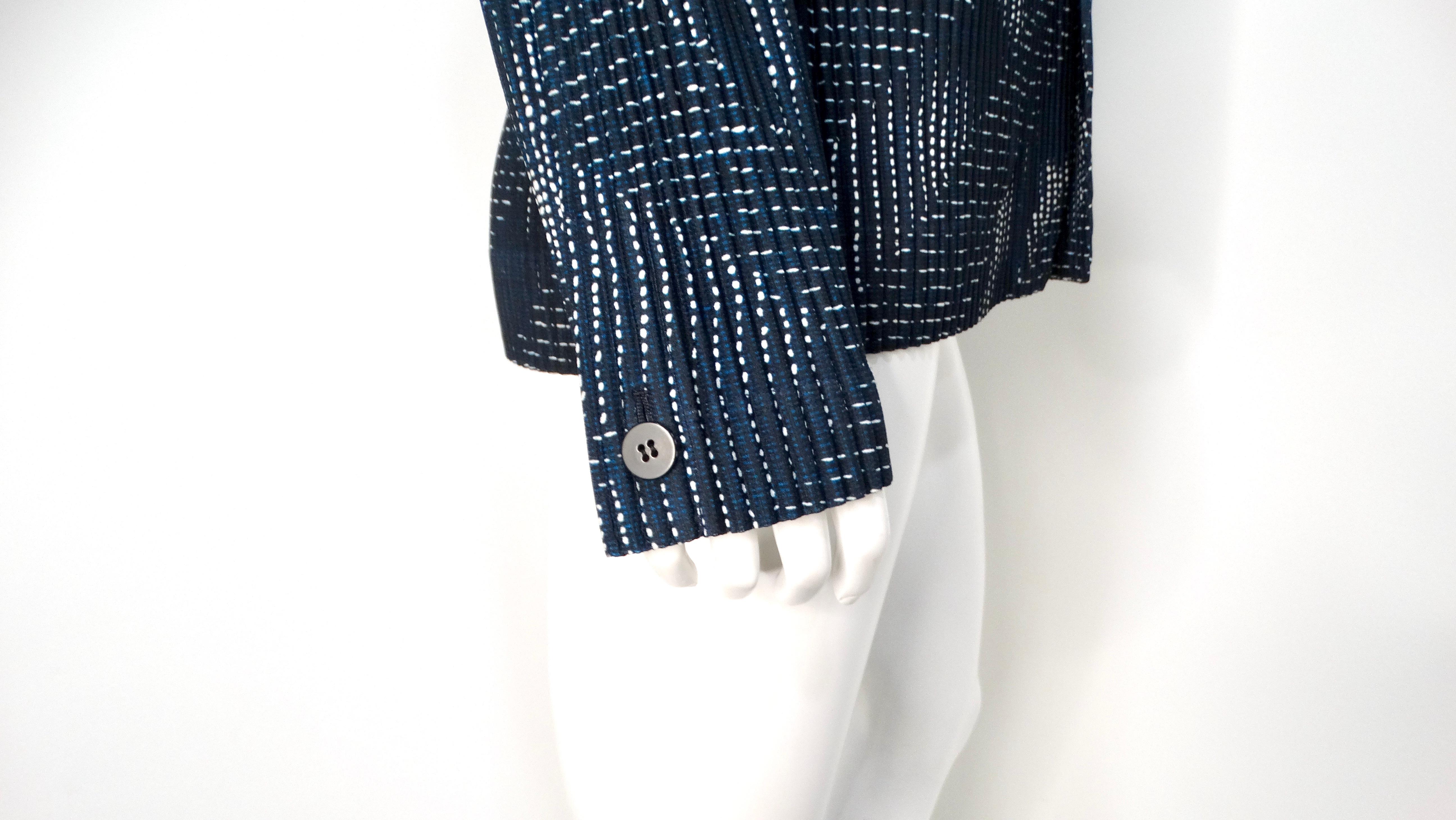 Issey Miyake Homme Plisse Blue Printed Pleated Jacket For Sale 4