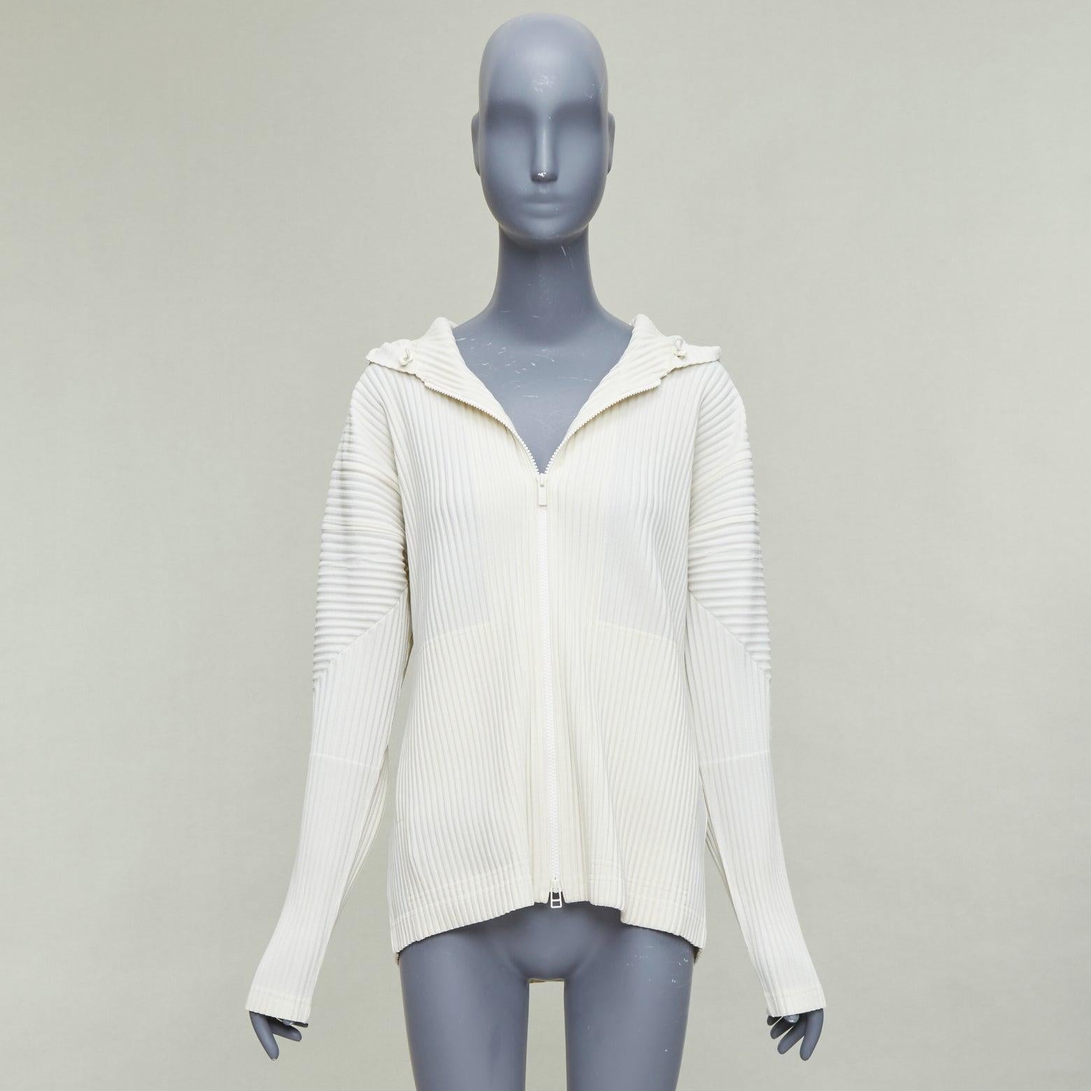 ISSEY MIYAKE Homme Plisse cream pleated zip hooded jacket JP3 L 5