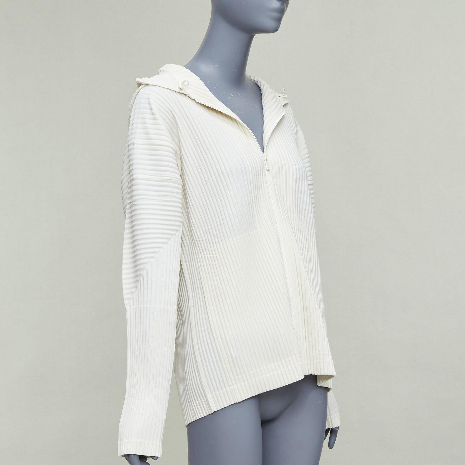 Gray ISSEY MIYAKE Homme Plisse cream pleated zip hooded jacket JP3 L