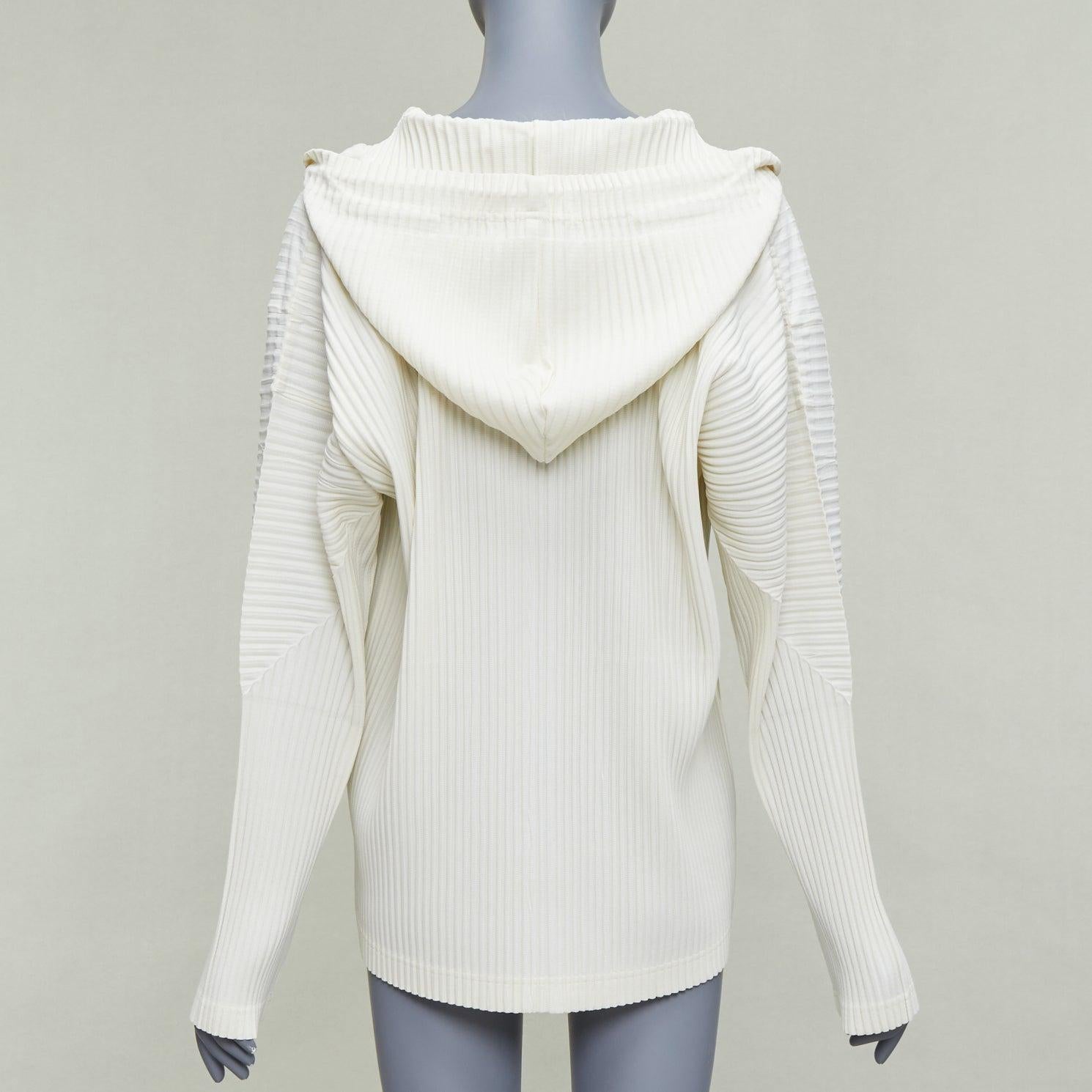 Men's ISSEY MIYAKE Homme Plisse cream pleated zip hooded jacket JP3 L