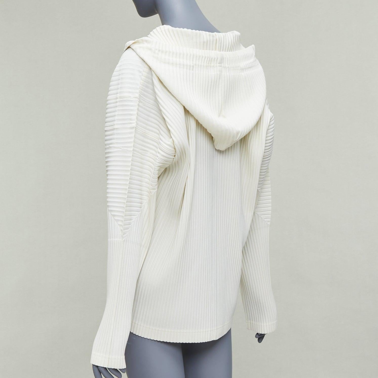 ISSEY MIYAKE Homme Plisse cream pleated zip hooded jacket JP3 L 1