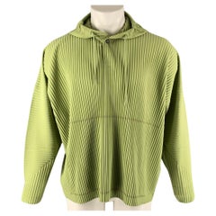 ISSEY MIYAKE HOMME PLISSE Size M Green Chartreuse Pleated Polyester Hooded Pullo