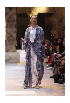 Issey Miyake Iconic Goddess Script Dress With Ikat Veil 2003