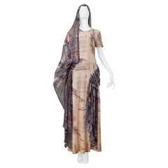 Issey Miyake Iconic Goddess Script Dress With Ikat Veil 2003