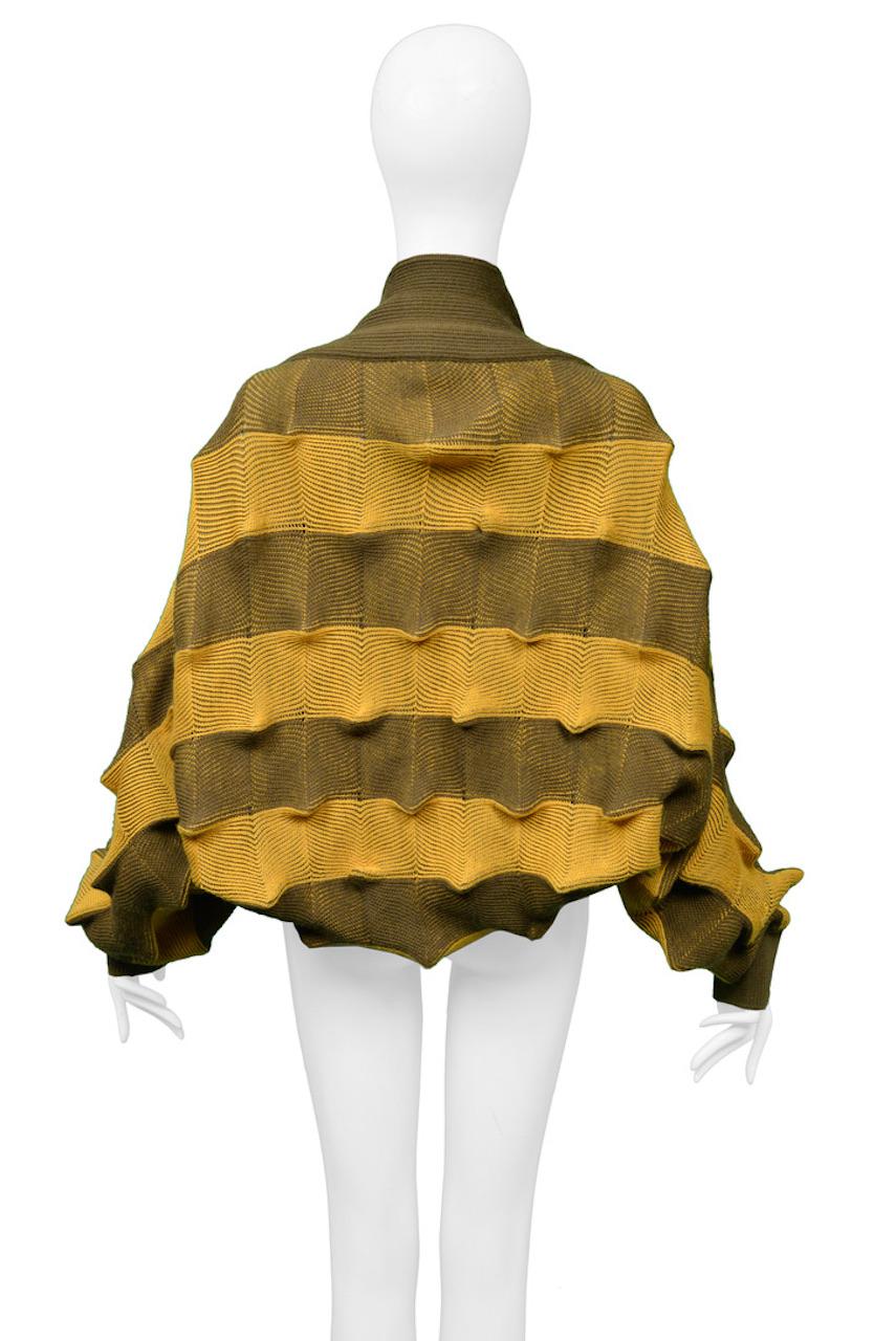 Issey Miyake Iconic Gold And Olive Egg Carton Sweater In Excellent Condition For Sale In Los Angeles, CA