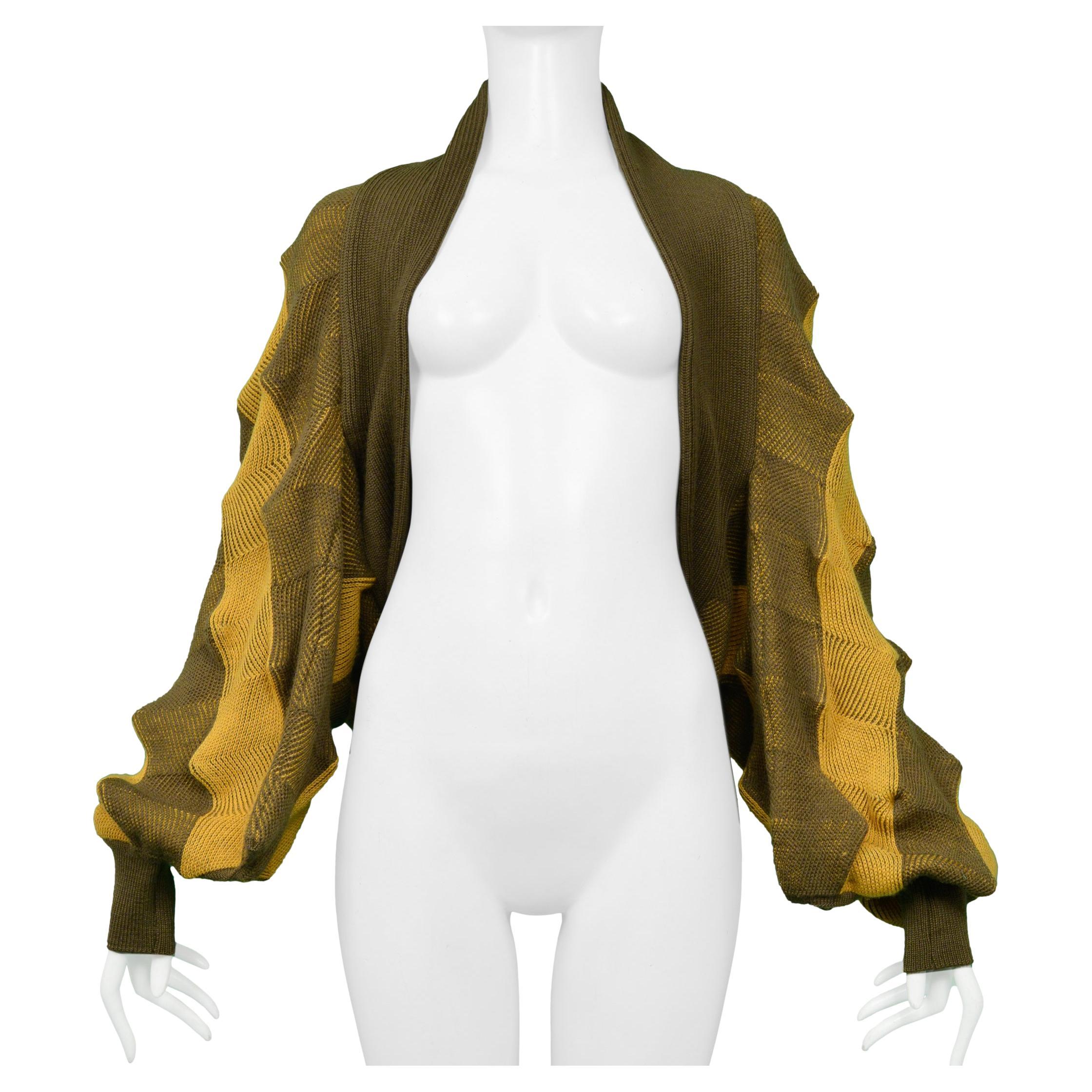 Issey Miyake Iconic Gold And Olive Egg Carton Sweater