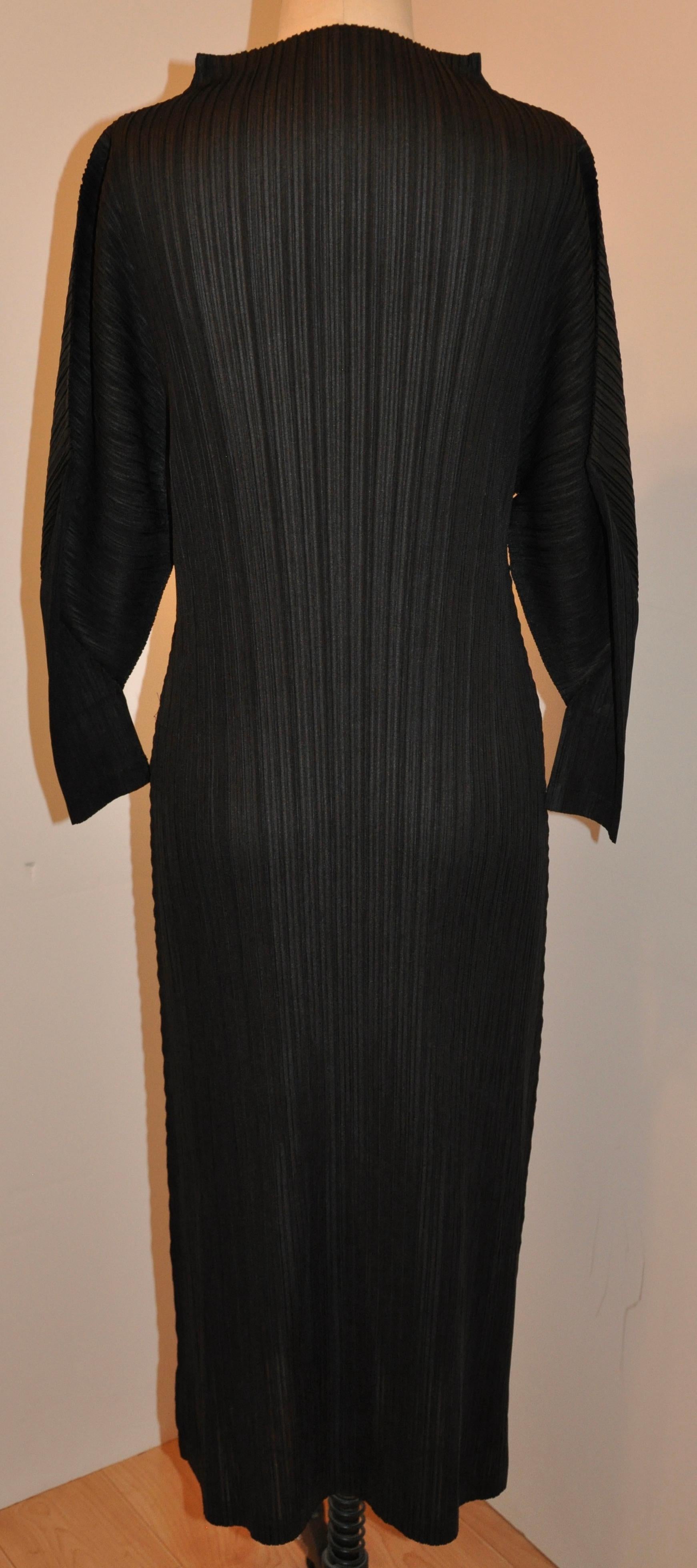 Issey Miyake Iconic Signature Jet-Black High-Neck Pullover Dress For Sale 3