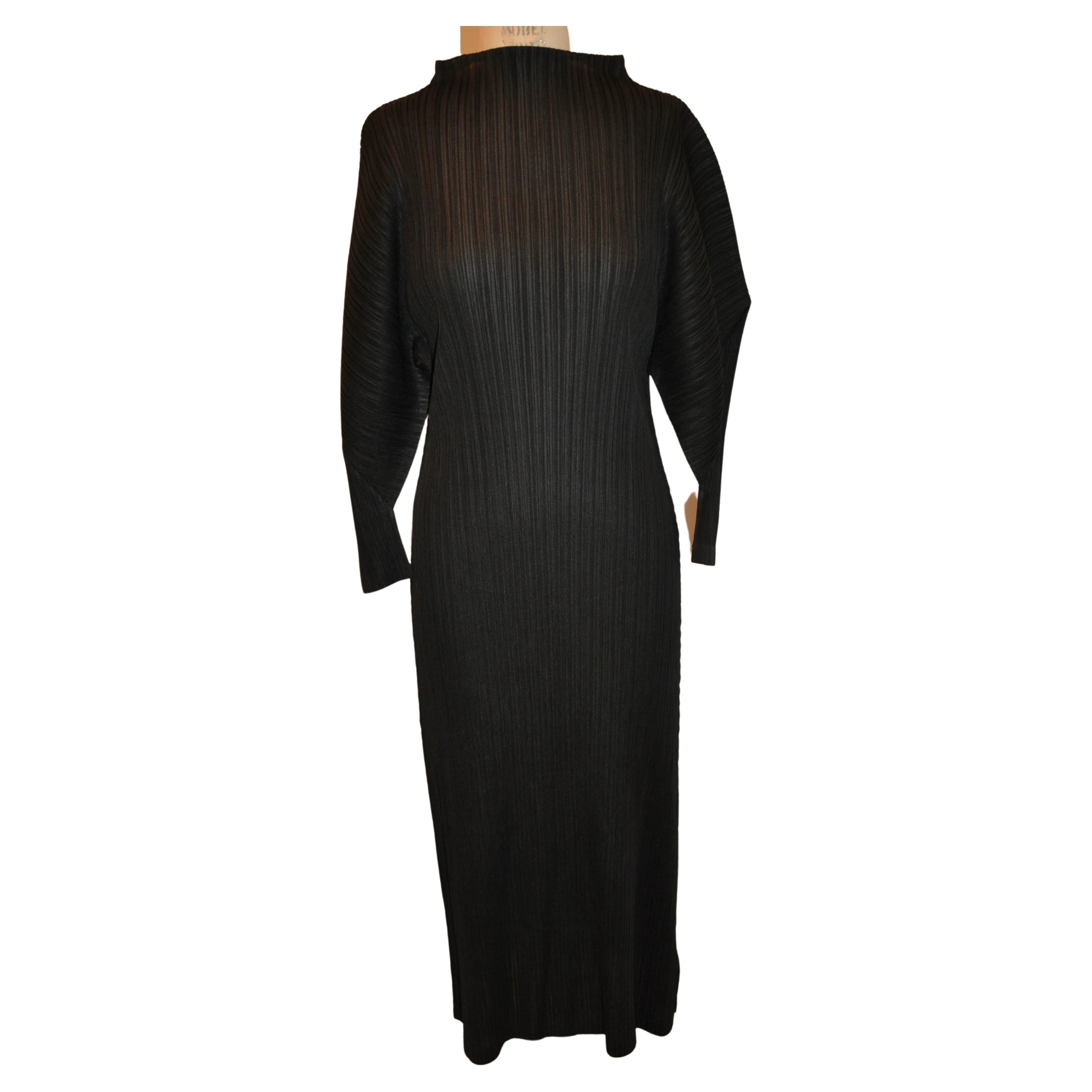 Issey Miyake Iconic Signature Jet-Black High-Neck Pullover Dress For Sale